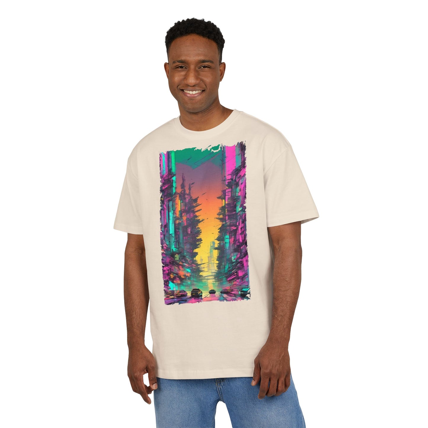 Vibrant Nature Sunset Unisex Oversize Tee, Cozy Graphic Shirt for Nature Lovers, Trendy Casual Wear, Gift for Friends, Summer Fashion