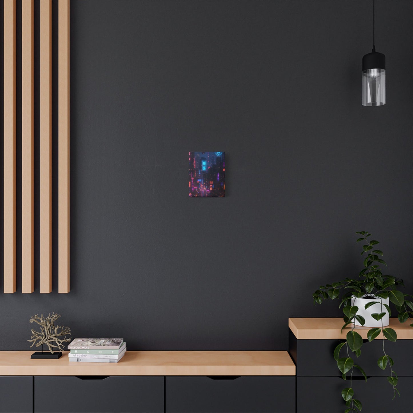 Urban Neon Art Canvas, Modern Wall Decor, Cyberpunk Artwork, Home Office Decoration, Gallery Style Print