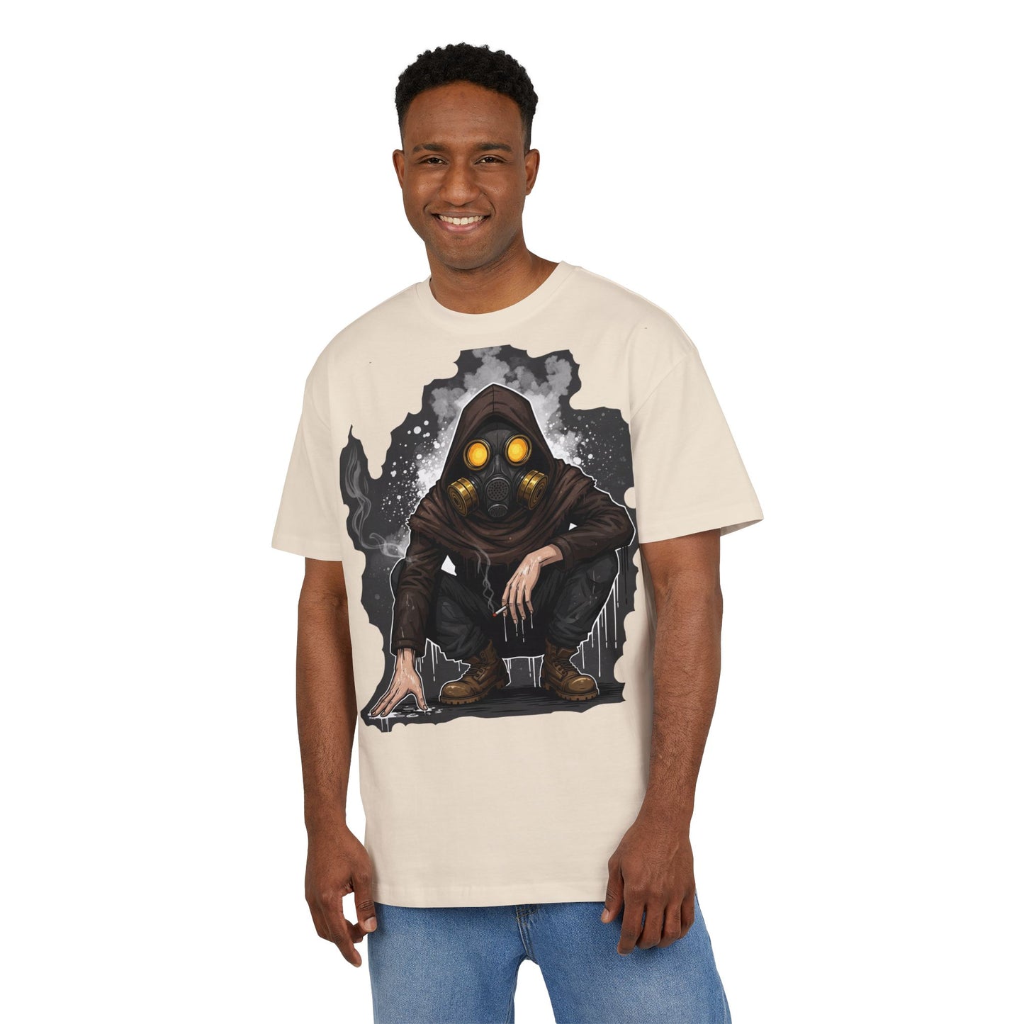 Gothic Gas Mask Unisex Heavy Oversize Tee, Streetwear Graphic Tee, Casual T-Shirt, Halloween Costume Top, Unique Gift Idea
