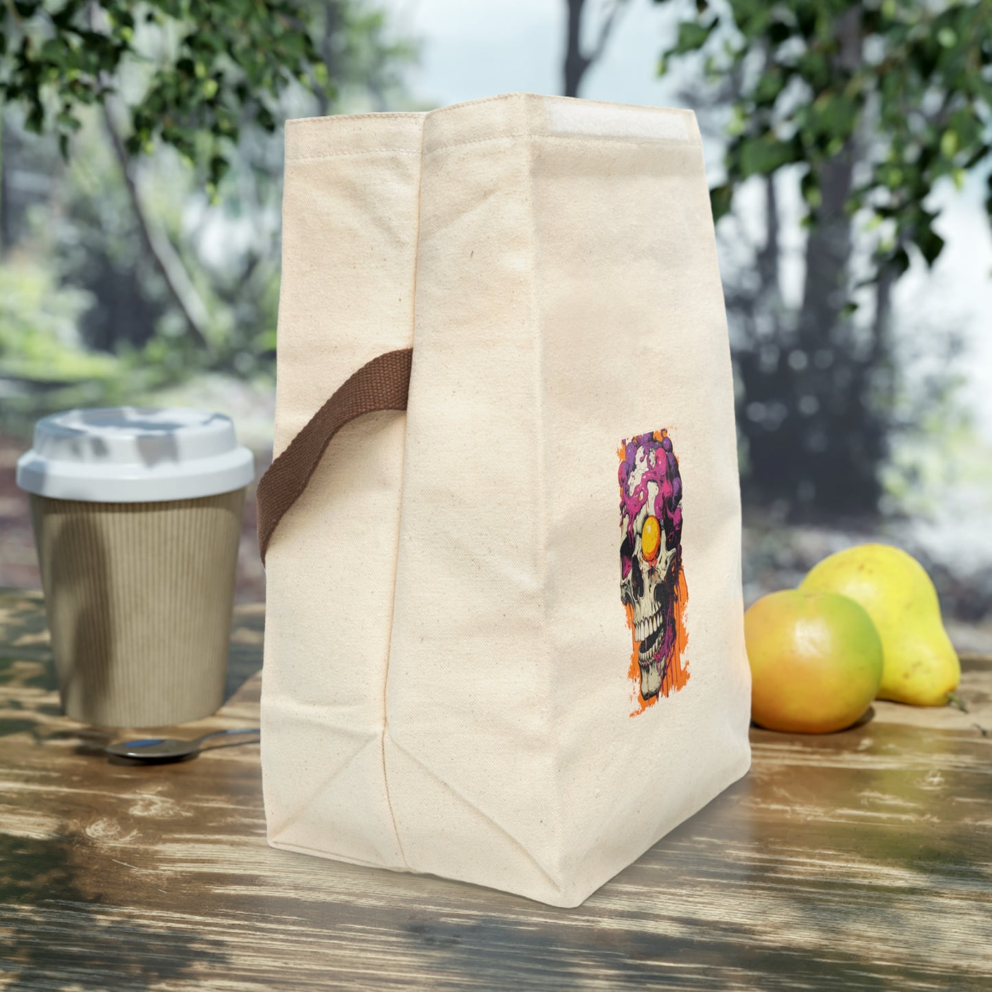 Skull Art Canvas Lunch Bag, Eco-Friendly Snack Bag, Hipster Lunch Tote, Unique School Bag, Gift for Him, Lunch Essentials