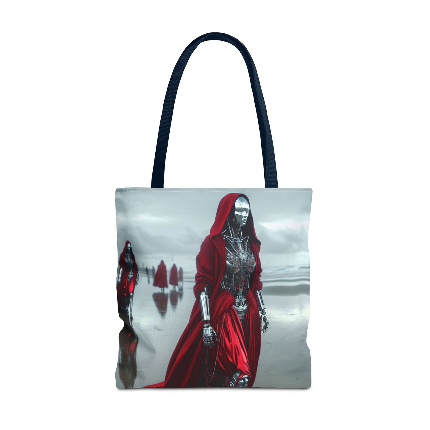 Futuristic Red Hooded Tote Bag, Eco-Friendly Shopping Tote, Stylish Reusable Bag, Perfect for Gifts, Fashion Statement