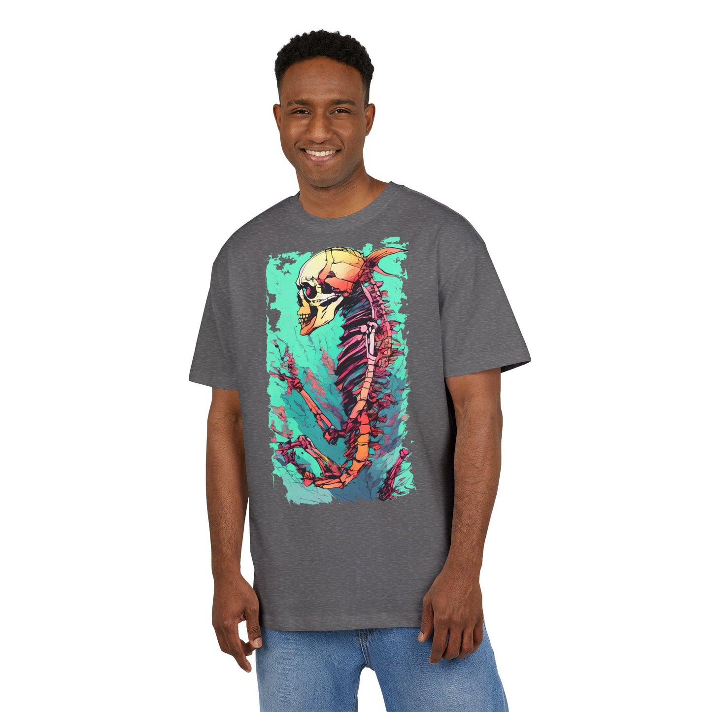 Colorful Skeleton Art Unisex Heavy Oversize Tee | Graphic Tee, Skeleton Shirt, Artsy Gift, Halloween Apparel, Trendy Streetwear