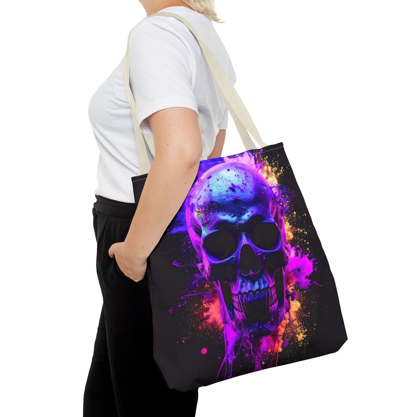 Skull Art Tote Bag, Stylish Shopping Tote, Colorful Beach Bag, Halloween Gift, Edgy Urban Accessory
