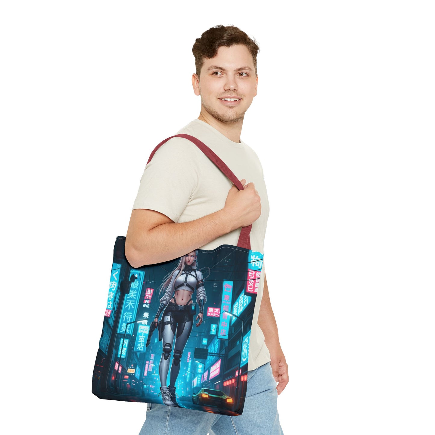Futuristic Cyberpunk Tote Bag | Stylish Grocery Shopper, Fashion Accessory, Gift for Tech Lovers, Eco-Friendly Tote
