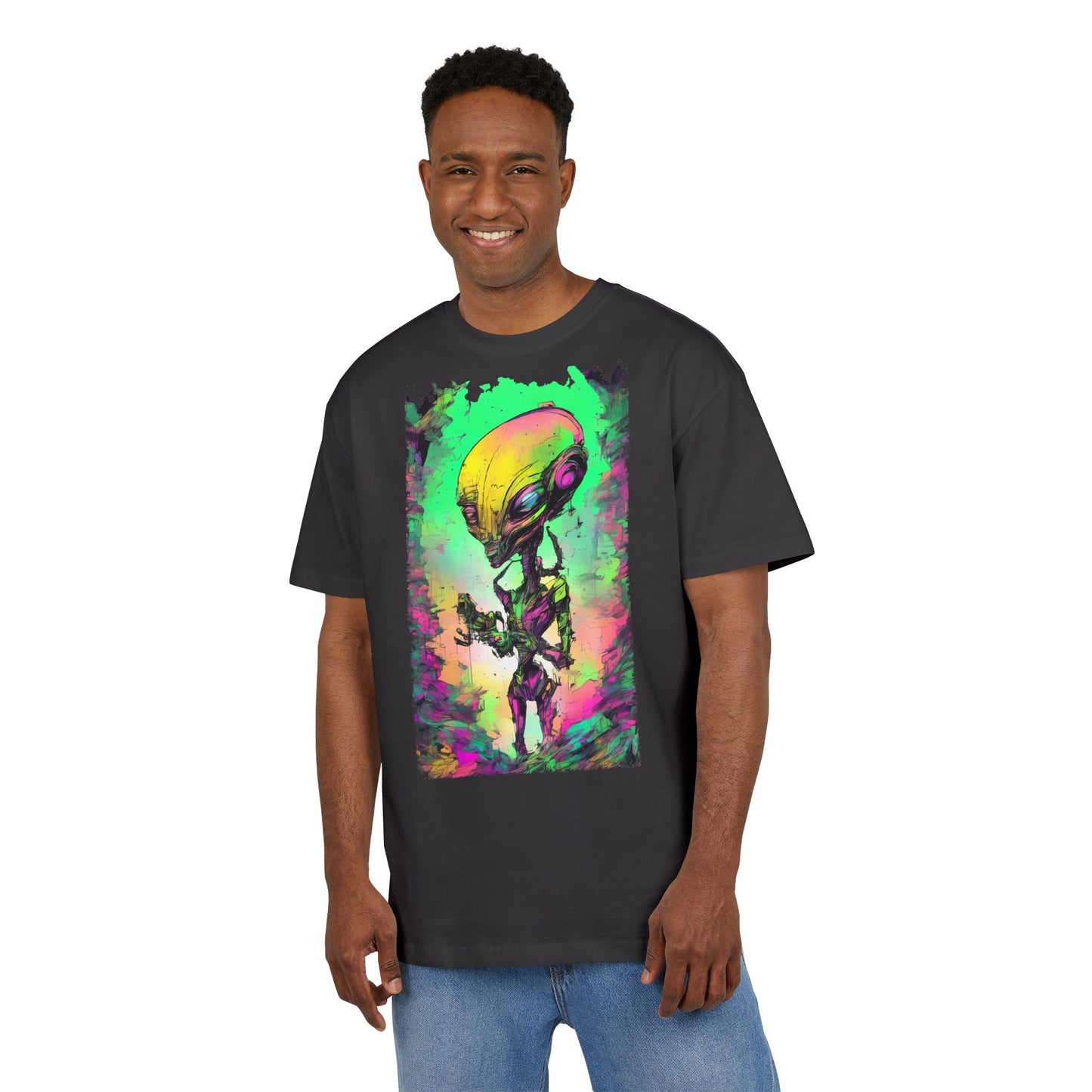 Cosmic Alien Art Tee - Unisex Heavy Oversize Tee, Retro Space Vibe Shirt, Gift for Sci-Fi Lovers, Casual Wear, Unique Graphic T-Shirt