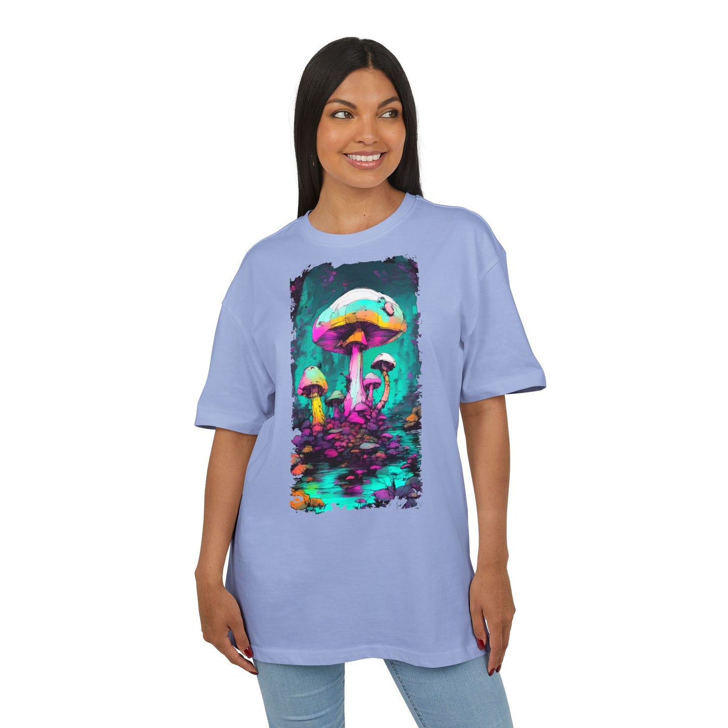 Psychedelic Mushroom Unisex Oversized Tee, Retro Graphic T-Shirt, Festival Wear, Street Style, Unique Gift for Nature Lovers
