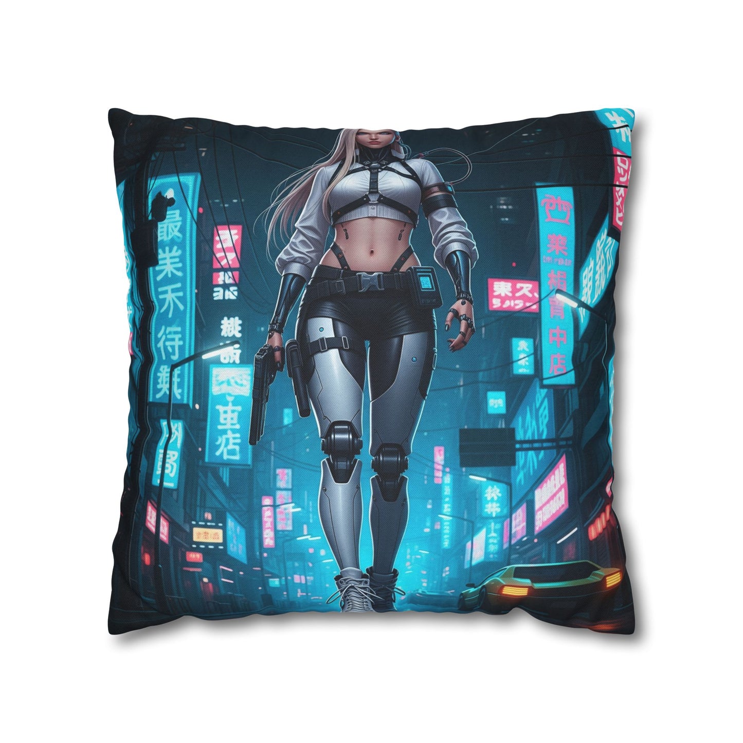 Futuristic Cyberpunk Pillowcase, Cozy Home Decor, Modern Sofa Cushion, Unique Gift for Gamers, Bedroom Accent
