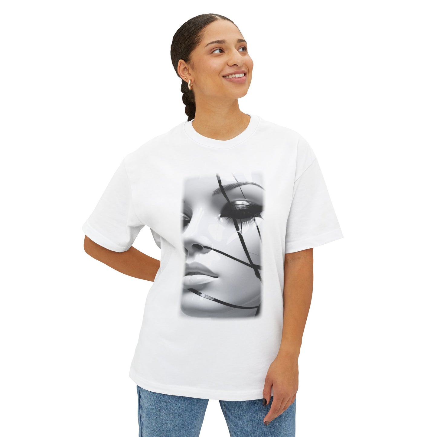 Chic Oversized Graphic Tee with Striking Design, Streetwear, Casual Style, Fashion Statement, Gift for Art Lovers