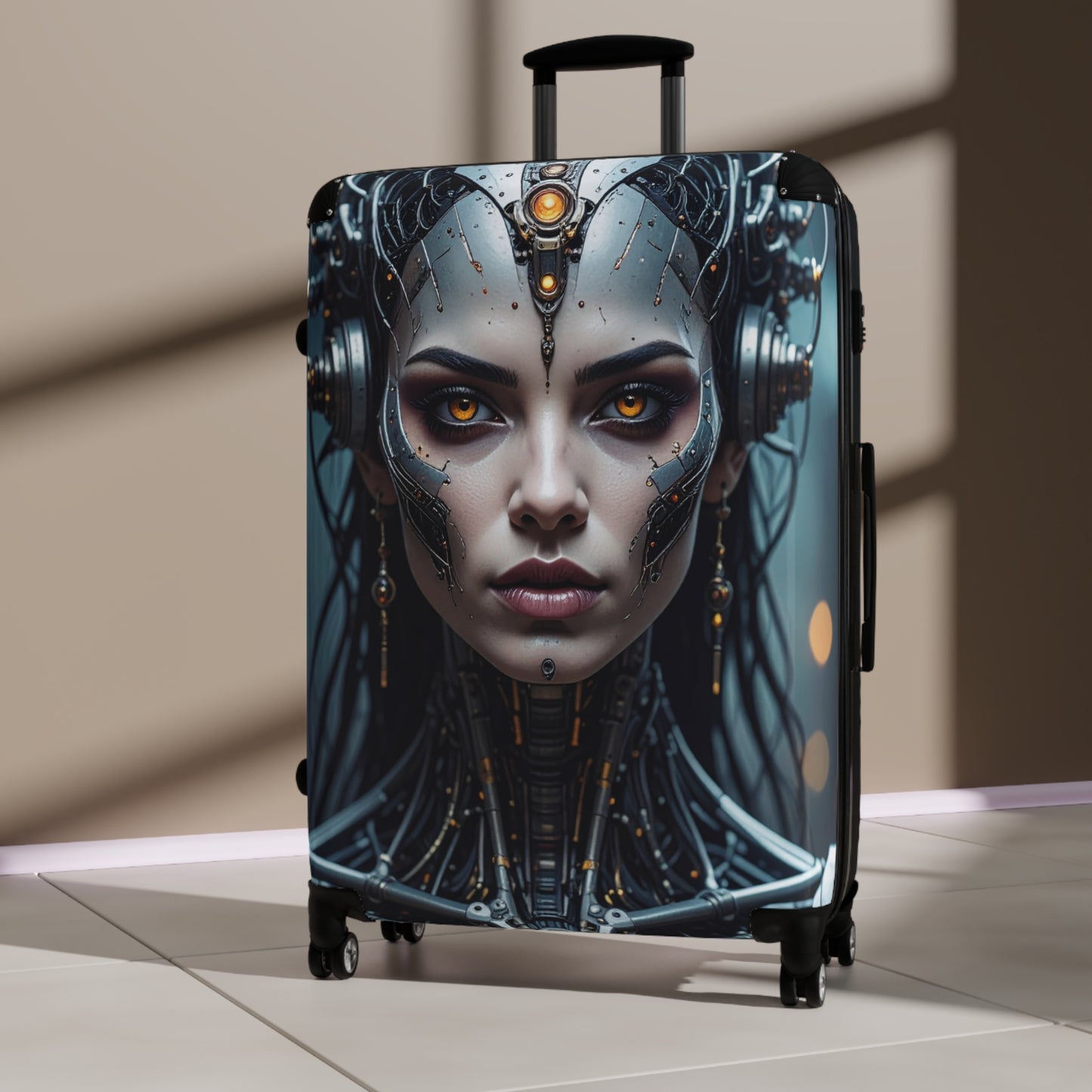 Futuristic Travel Suitcase - Unique Luggage, Stylish Carry-On, Personal Suitcase, Boho Vacation Bag, Robot Design