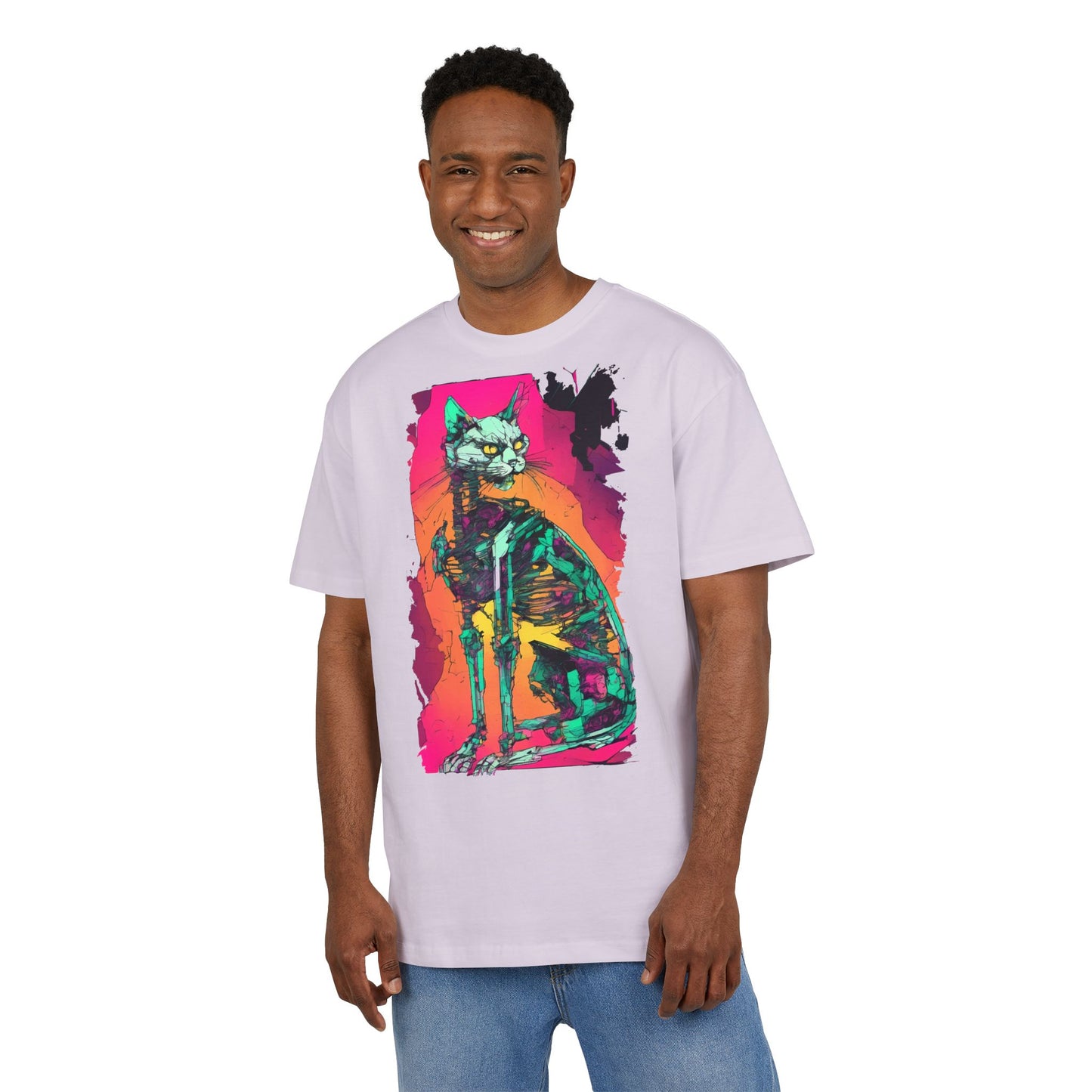 Vibrant Cat Art Tee, Unisex Oversized T-Shirt, Colorful Pet Lover Gift, Unique Graphic Shirt, Casual Everyday Wear