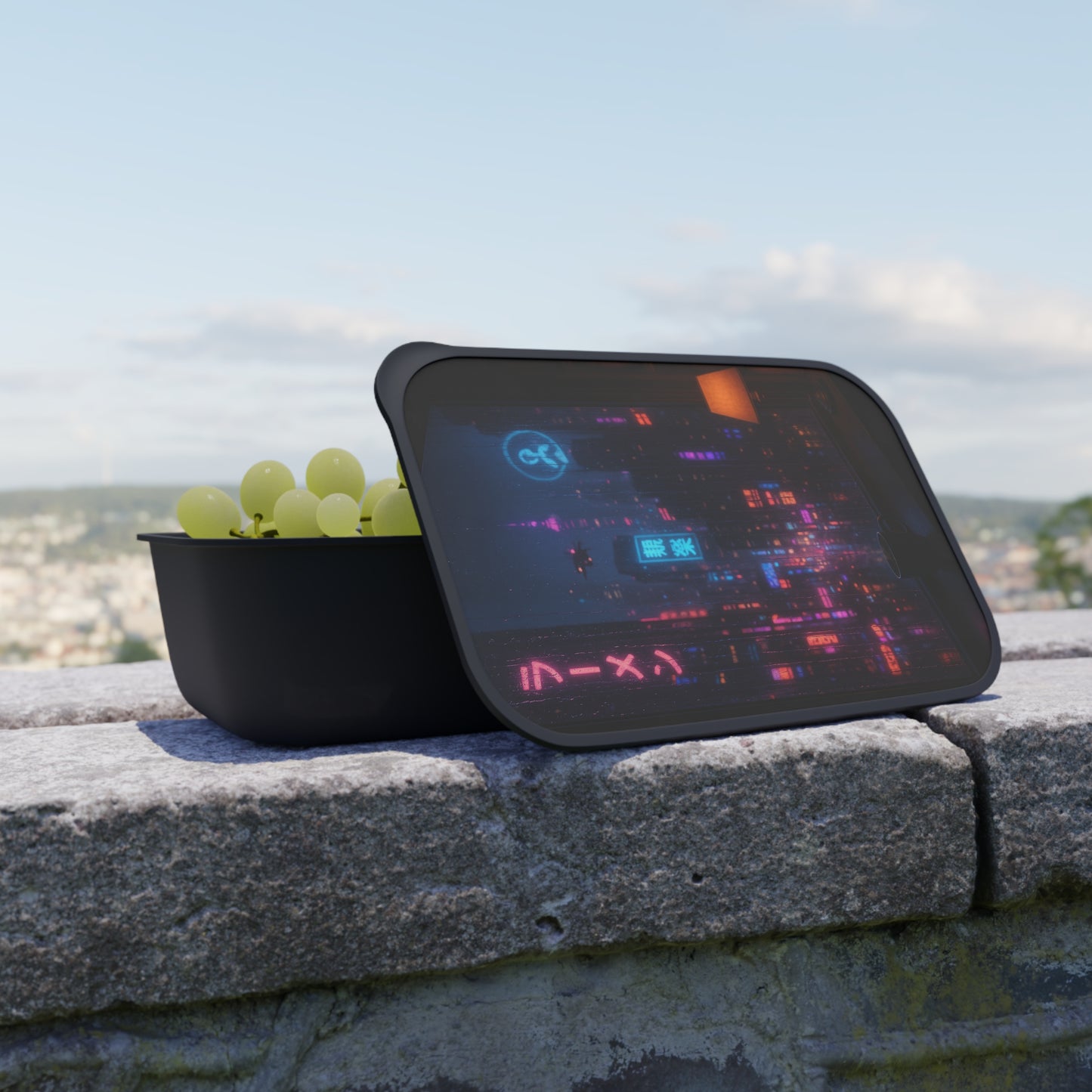 Aesthetic Bento Box with Neon City Design, Food Container, Lunch Box, Meal Prep, Eco-Friendly, Perfect for School and Work