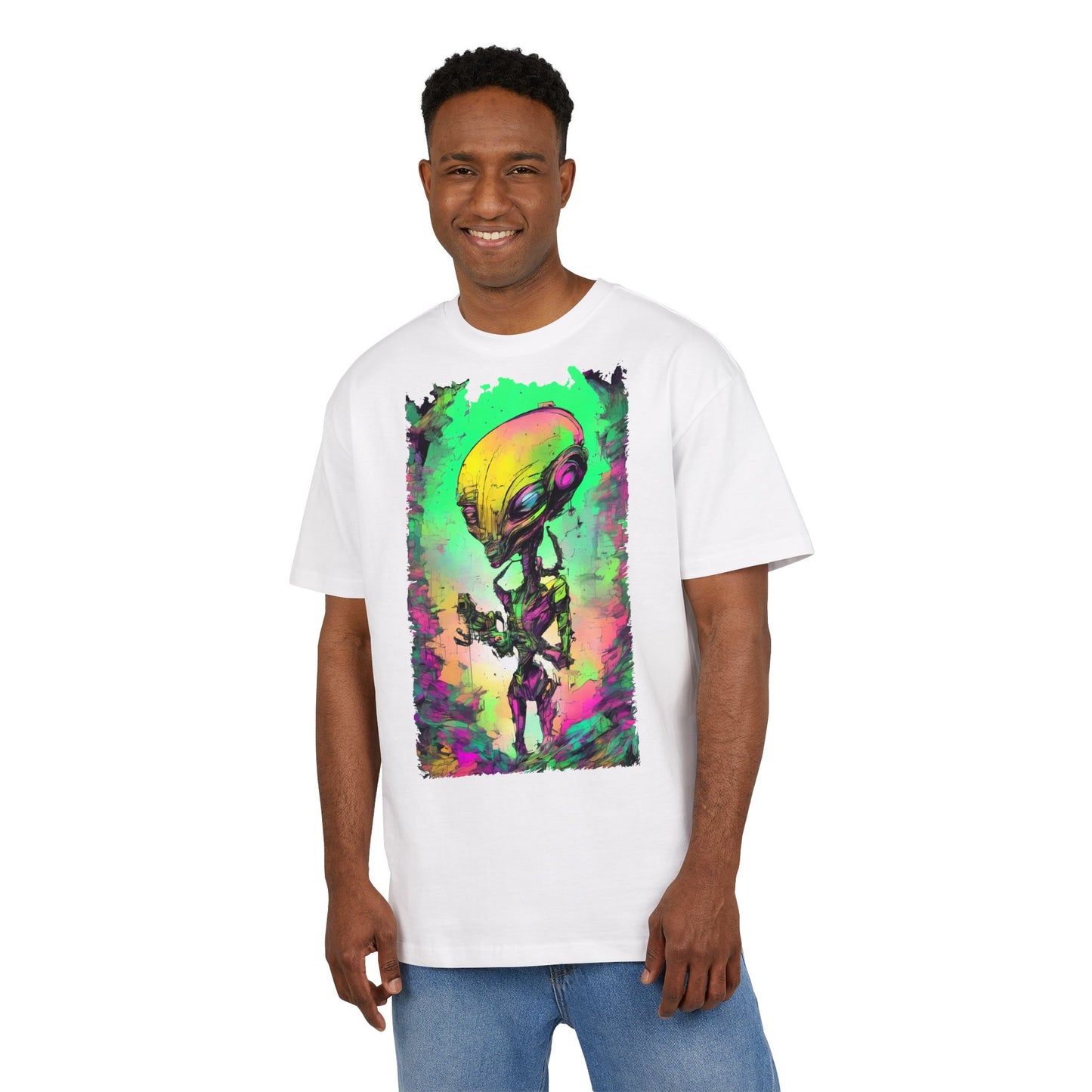 Cosmic Alien Art Tee - Unisex Heavy Oversize Tee, Retro Space Vibe Shirt, Gift for Sci-Fi Lovers, Casual Wear, Unique Graphic T-Shirt