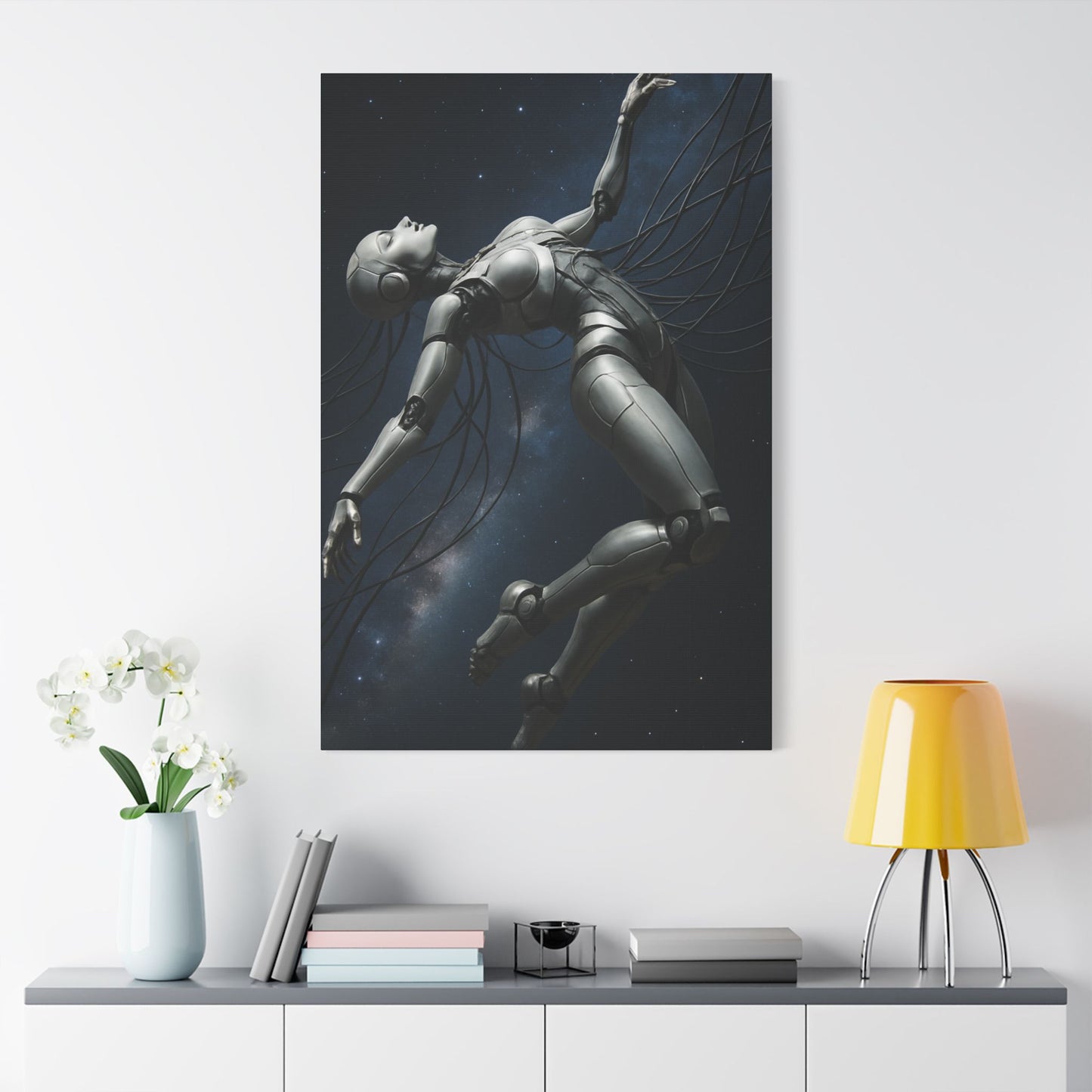Satin Canvas Art Print, Futuristic Robot Wall Decor, Unique Home Artwork, Cyberpunk Aesthetic, Gift for Tech Lovers