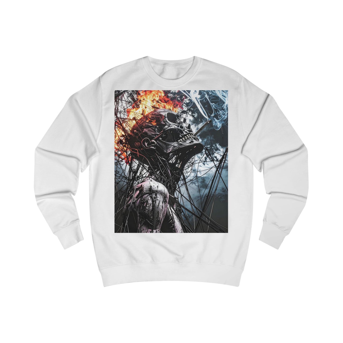 Flame Skull Sweatshirt - Unisex Graphic Apparel for Horror Lovers, Gift for Halloween, Casual Streetwear, Cozy Layering