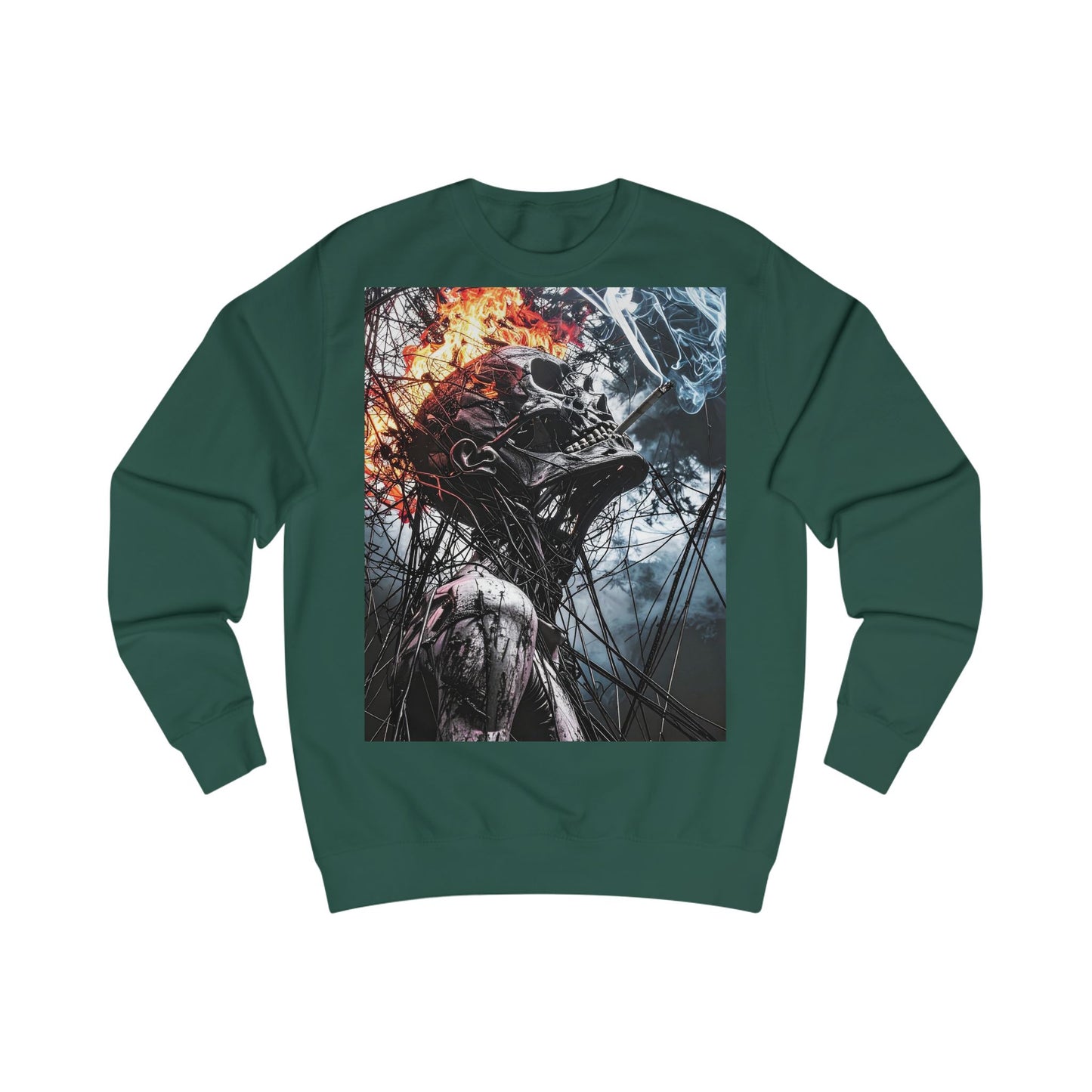Flame Skull Sweatshirt - Unisex Graphic Apparel for Horror Lovers, Gift for Halloween, Casual Streetwear, Cozy Layering