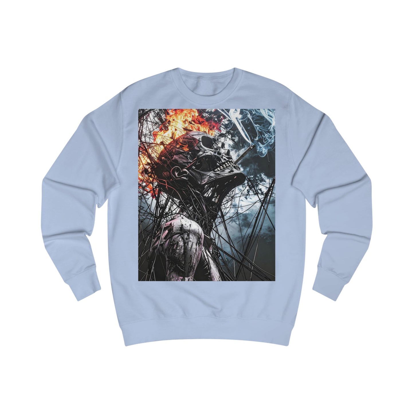 Flame Skull Sweatshirt - Unisex Graphic Apparel for Horror Lovers, Gift for Halloween, Casual Streetwear, Cozy Layering
