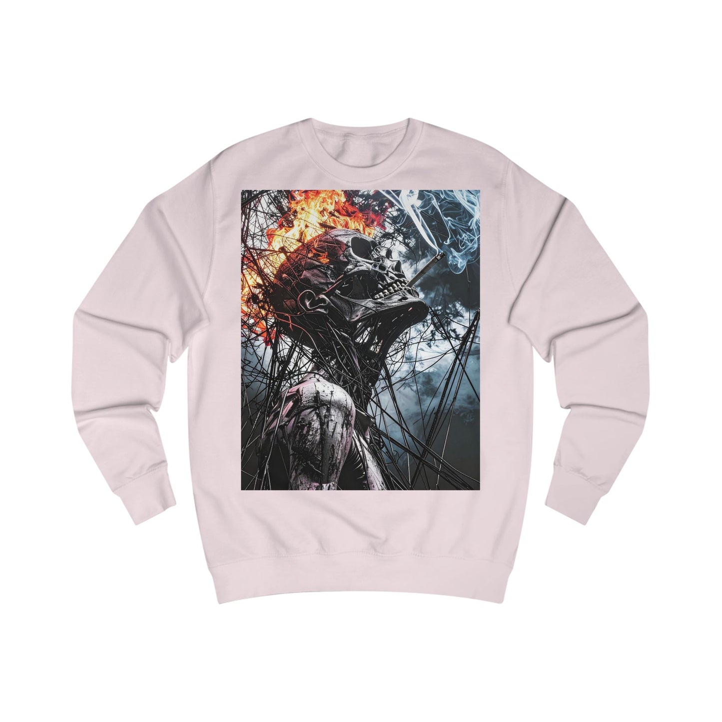 Flame Skull Sweatshirt - Unisex Graphic Apparel for Horror Lovers, Gift for Halloween, Casual Streetwear, Cozy Layering
