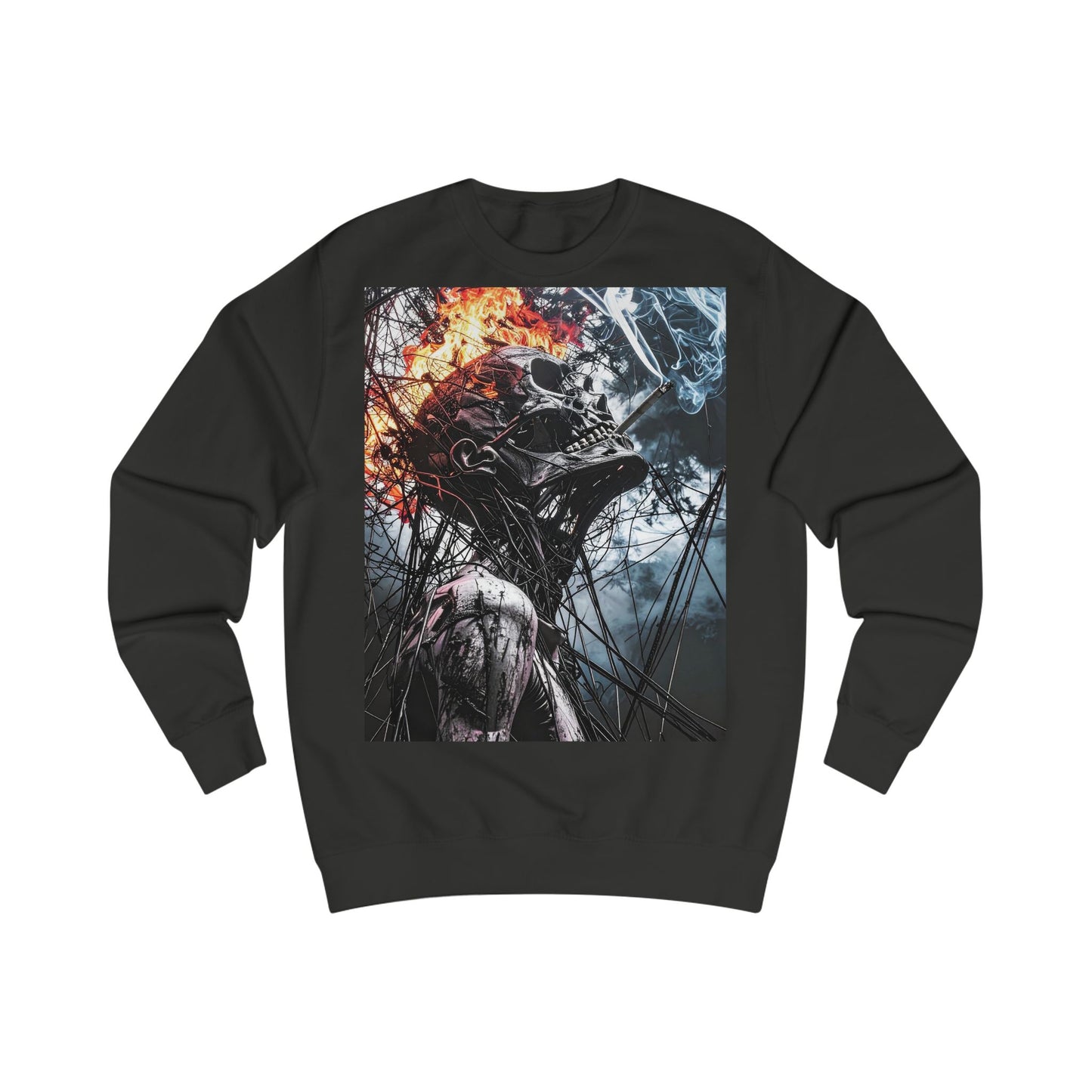 Flame Skull Sweatshirt - Unisex Graphic Apparel for Horror Lovers, Gift for Halloween, Casual Streetwear, Cozy Layering