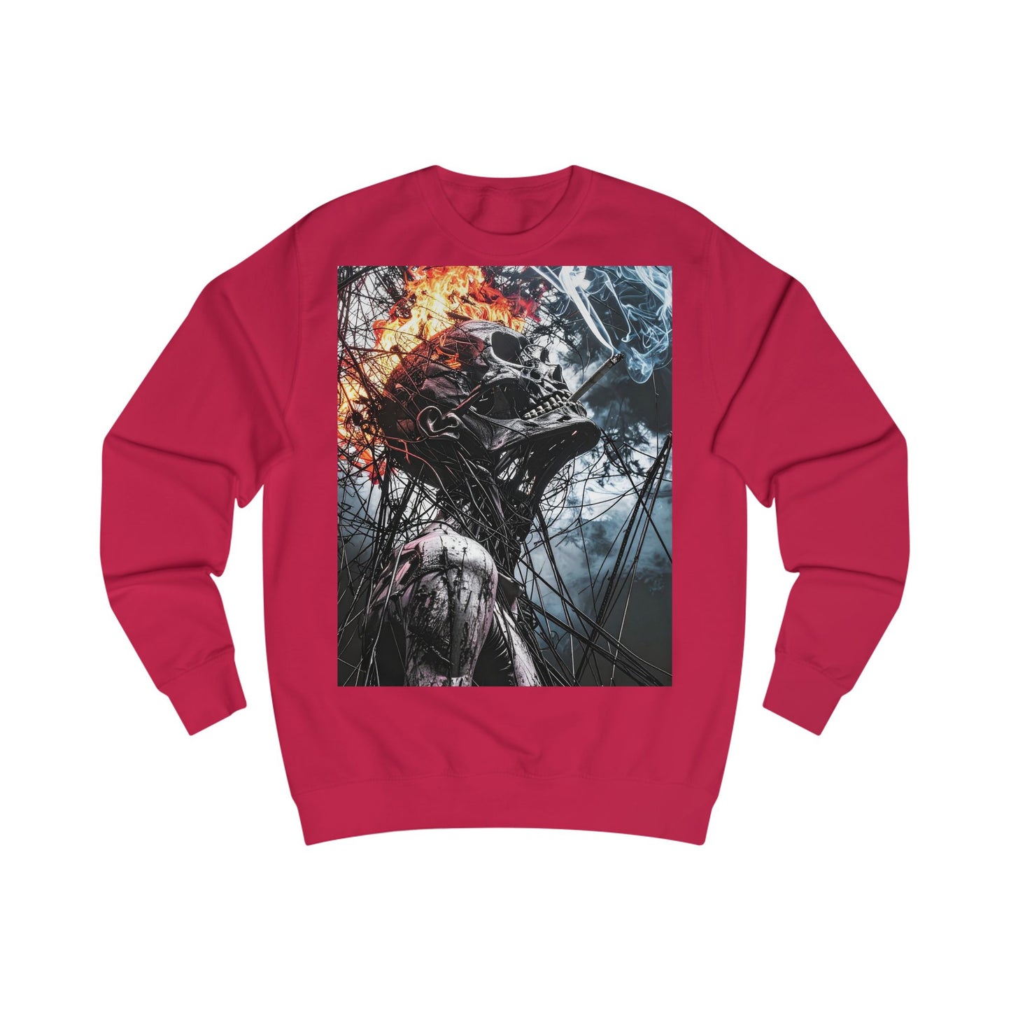 Flame Skull Sweatshirt - Unisex Graphic Apparel for Horror Lovers, Gift for Halloween, Casual Streetwear, Cozy Layering