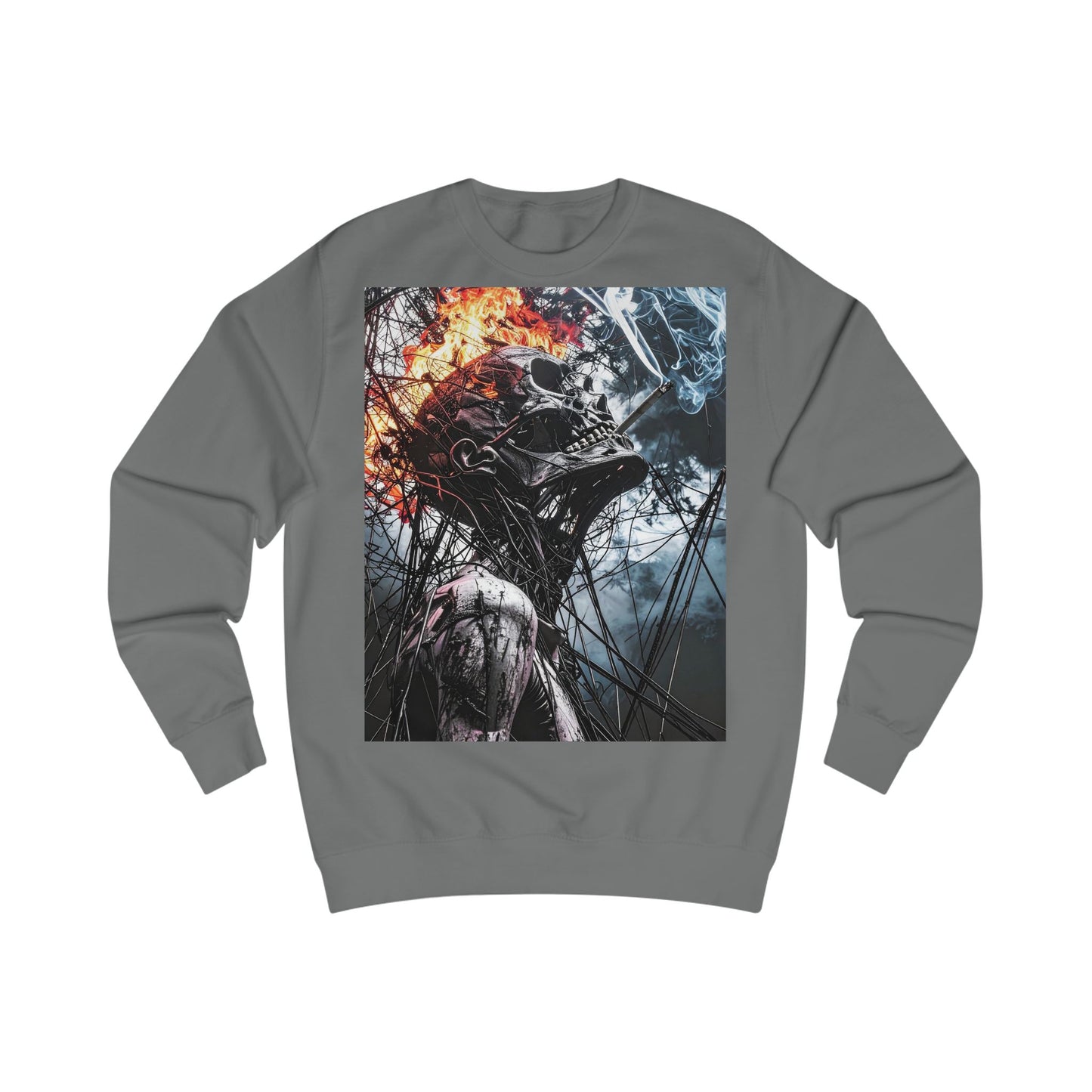 Flame Skull Sweatshirt - Unisex Graphic Apparel for Horror Lovers, Gift for Halloween, Casual Streetwear, Cozy Layering