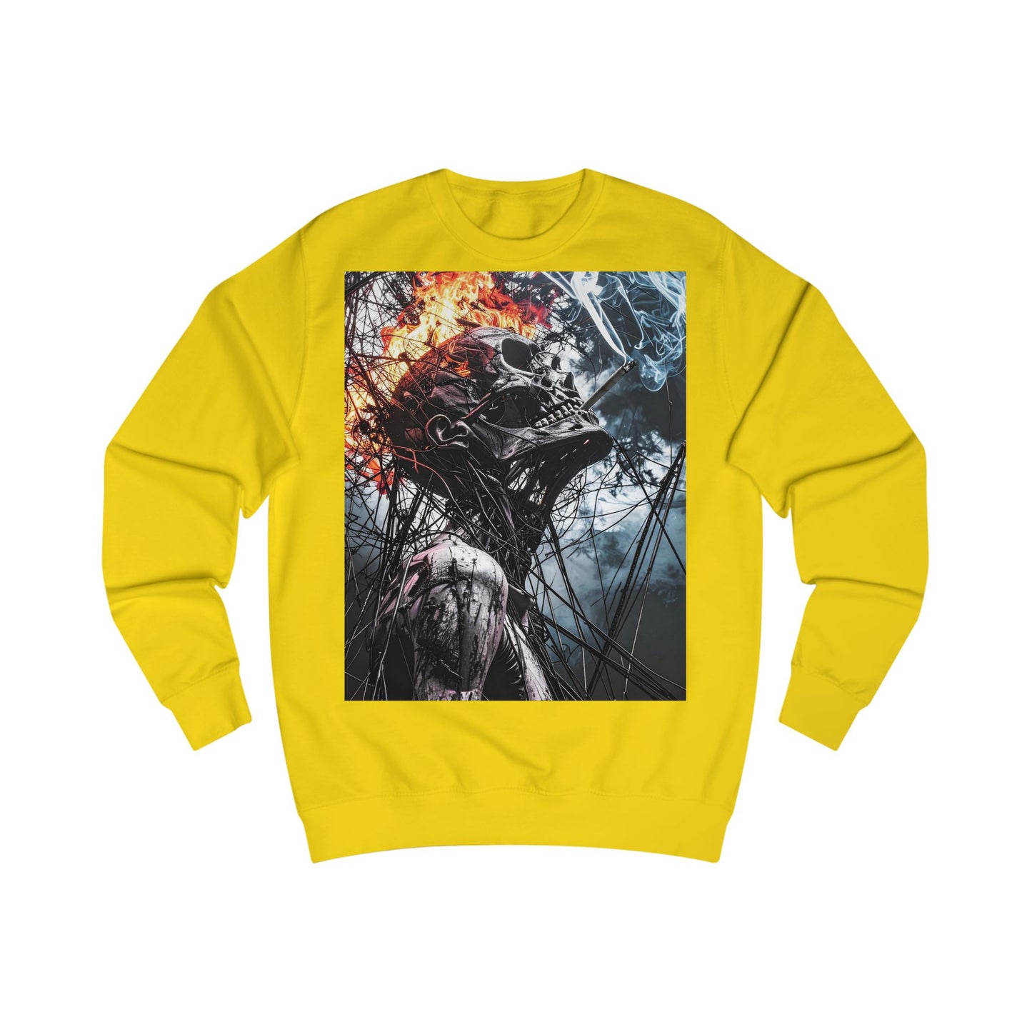 Flame Skull Sweatshirt - Unisex Graphic Apparel for Horror Lovers, Gift for Halloween, Casual Streetwear, Cozy Layering