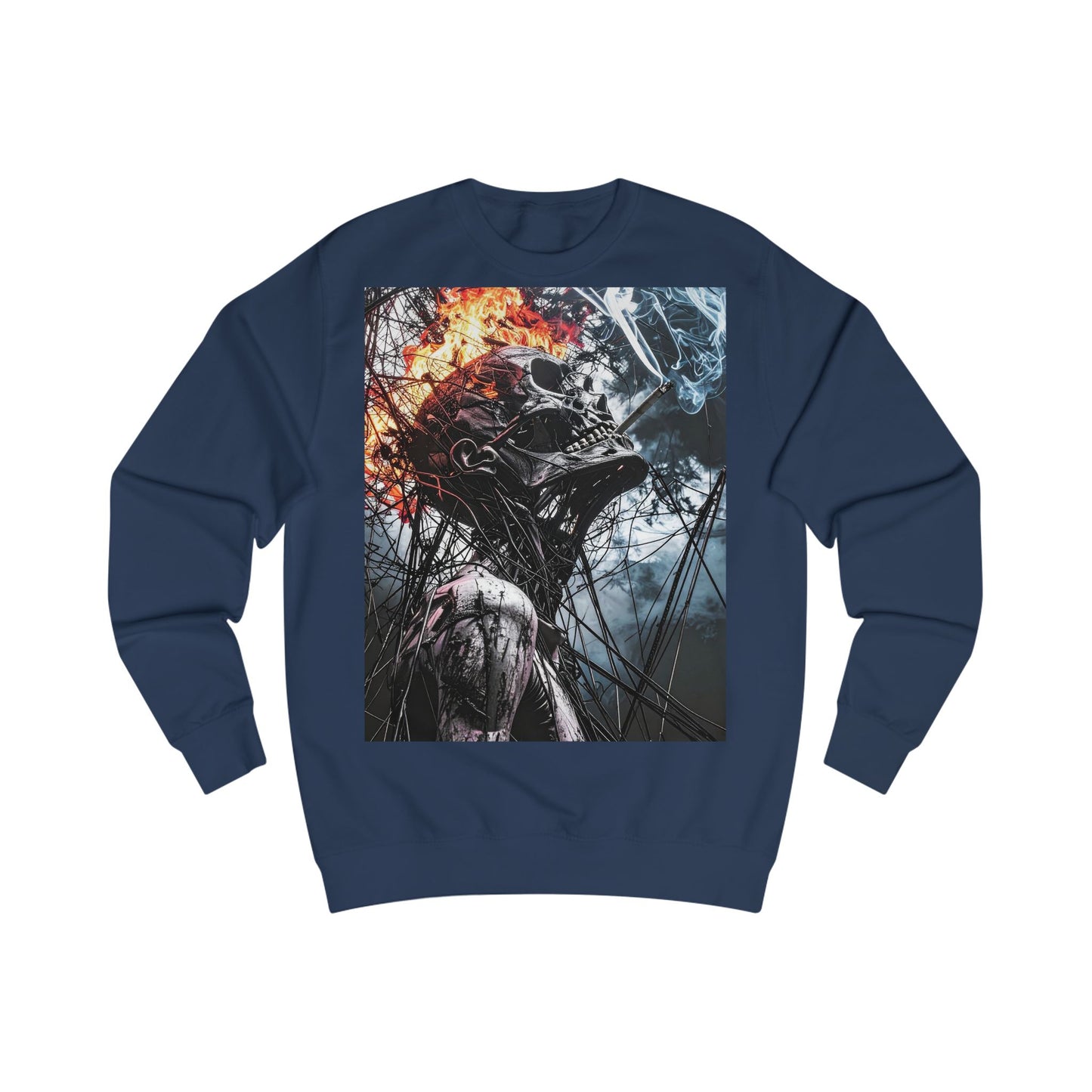 Flame Skull Sweatshirt - Unisex Graphic Apparel for Horror Lovers, Gift for Halloween, Casual Streetwear, Cozy Layering