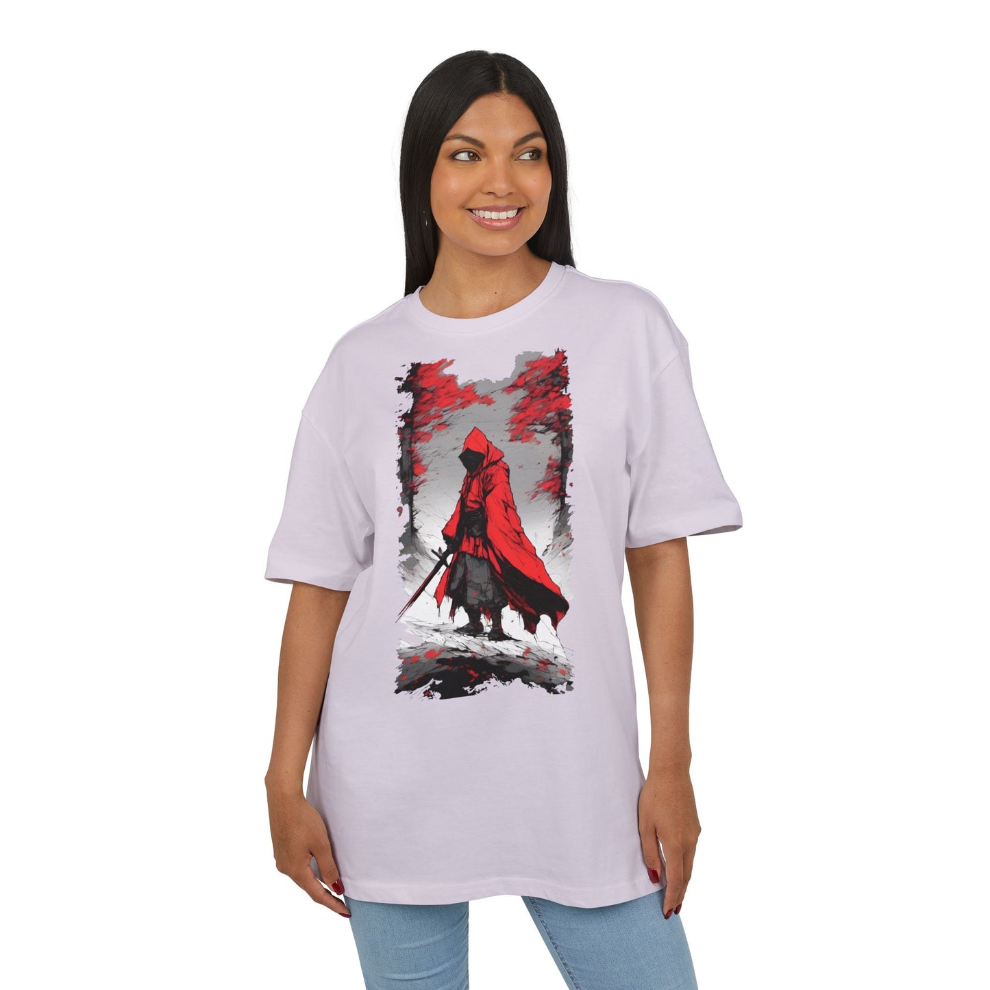Stylish Unisex Heavy Oversize Tee - Red Hooded Figure Design, Graphic Tee, Casual Wear, Streetwear, Gifts for Men and Women