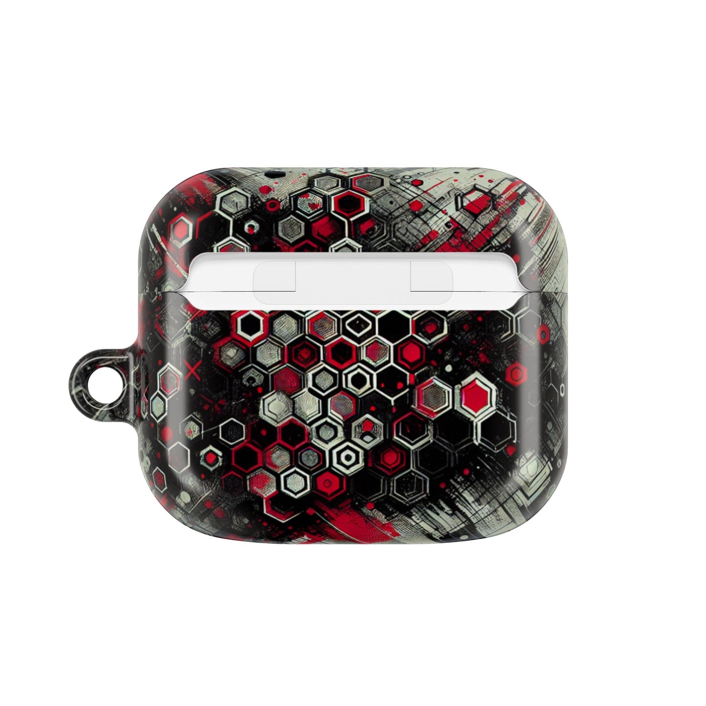 Hexagonal Red & Black AirPod Case | Trendy Tech Accessory, Unique Gifts for Music Lovers, Stylish Earbud Protection