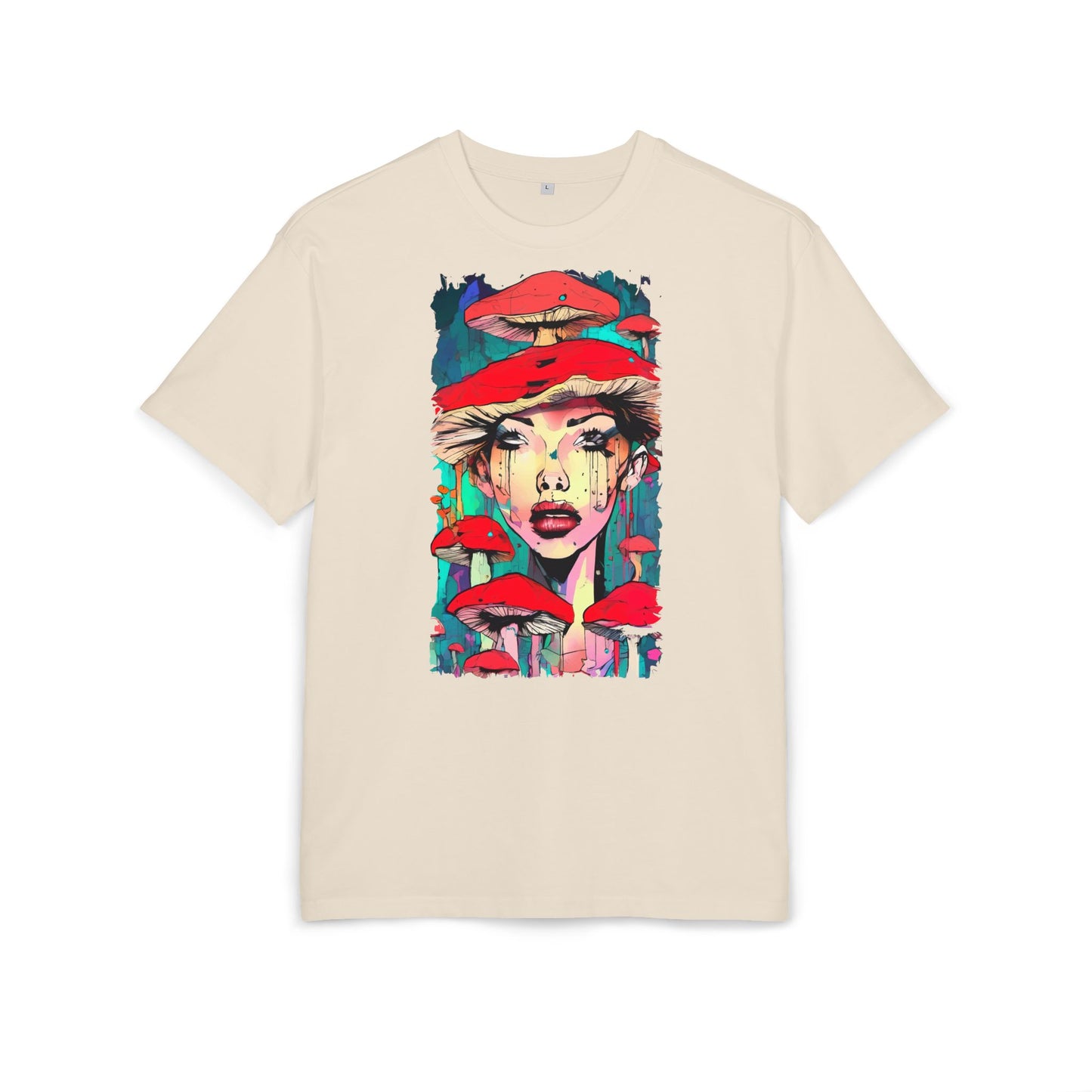 Colorful Art Tee, Unisex Heavy Oversize Tee with Mushroom Design, Casual Wear, Graphic Shirt, Gift for Art Lovers, Streetwear Style