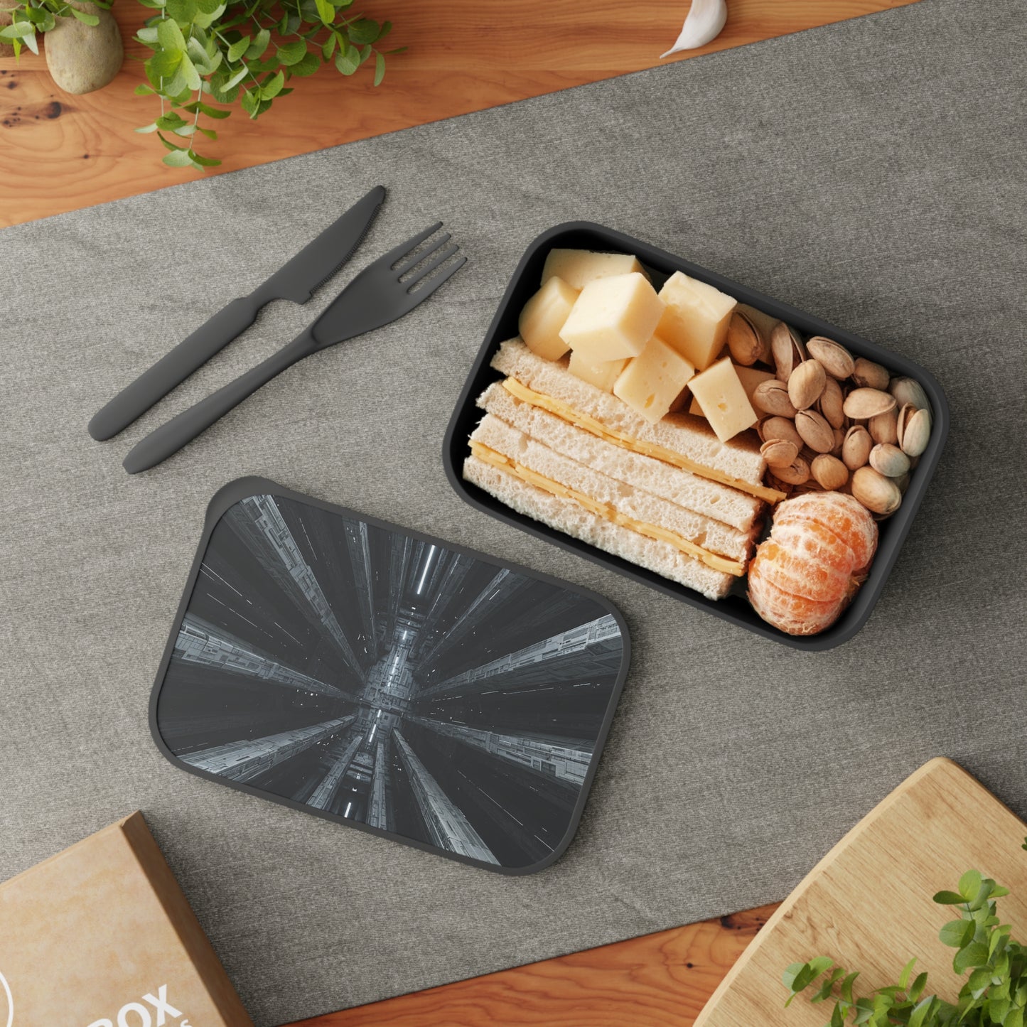 Futuristic Bento Box with Utensils | Stylish Meal Prep Container | Geometric Food Storage | Perfect Gift for Sci-Fi Lovers, Lunchbox