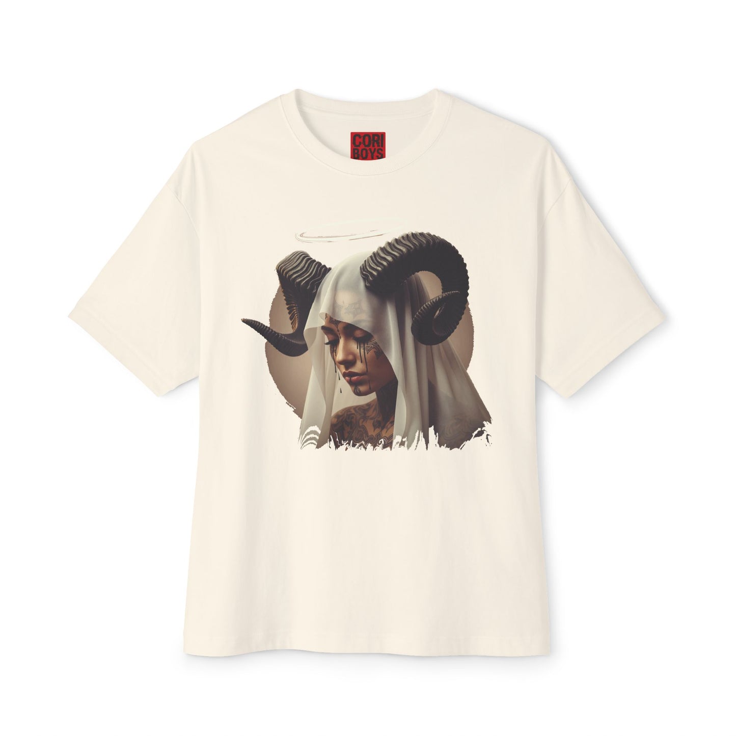 Mystical Ram Graphic Tee, Unisex Oversized Boxy Tee, Statement T-Shirt, Boho Chic Shirt, Art-Inspired Fashion, Comfortable Everyday Wear