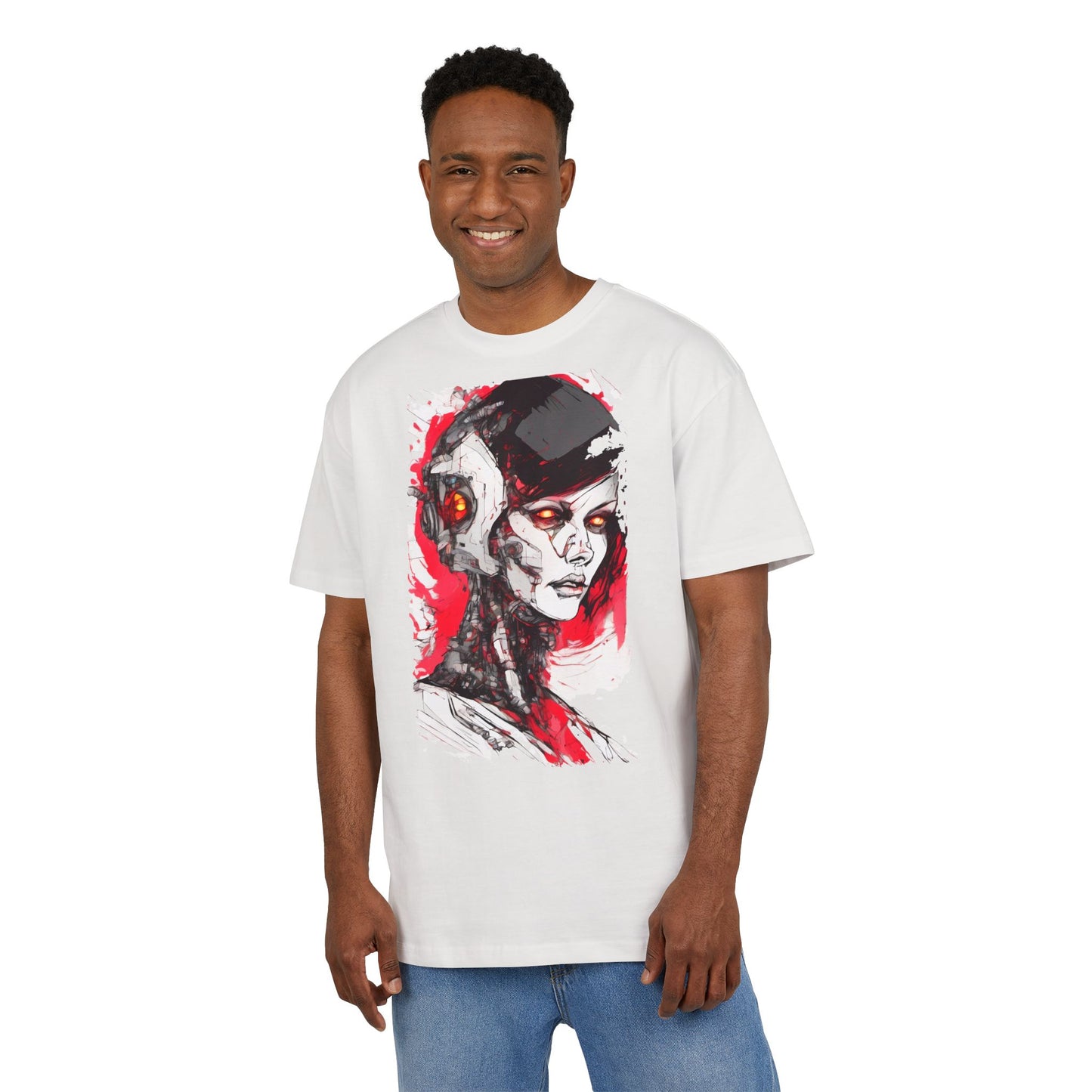 Cyberpunk-Inspired Unisex Heavy Oversize Tee | Graphic Tee, Streetwear, Gift for Gamers, Unique Fashion, Modern Art Apparel