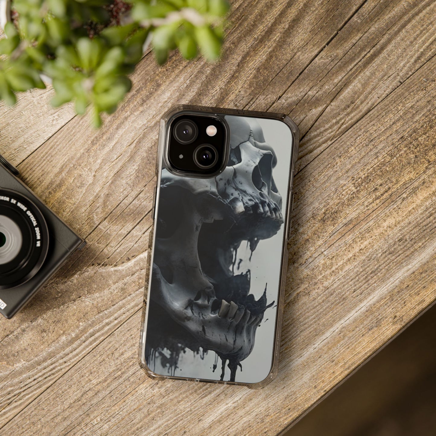 Unique Skull Design Magnetic Clear Impact Cases, Skull Phone Cases, Gothic Accessories, Halloween Gifts, Edgy Mobile Covers