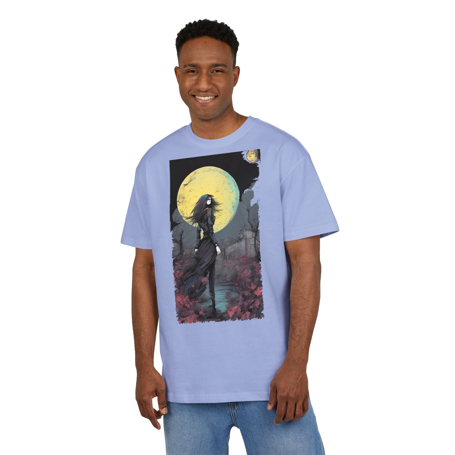 Moonlit Witch Oversize Tee, Cozy Casual Wear, Halloween Outfit, Gothic Style, Gift for Her, Everyday Fashion