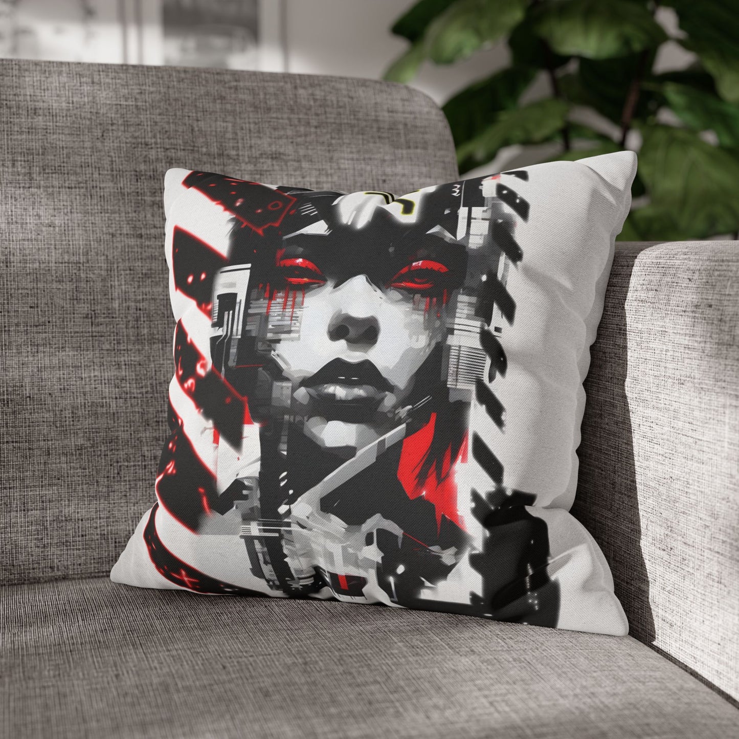 Bold Graphic Pillowcase, Unique Decorative Cushion Cover for Modern Home, Cyberpunk Art Decor, Gift for Art Lovers, Stylish Throw Pillow