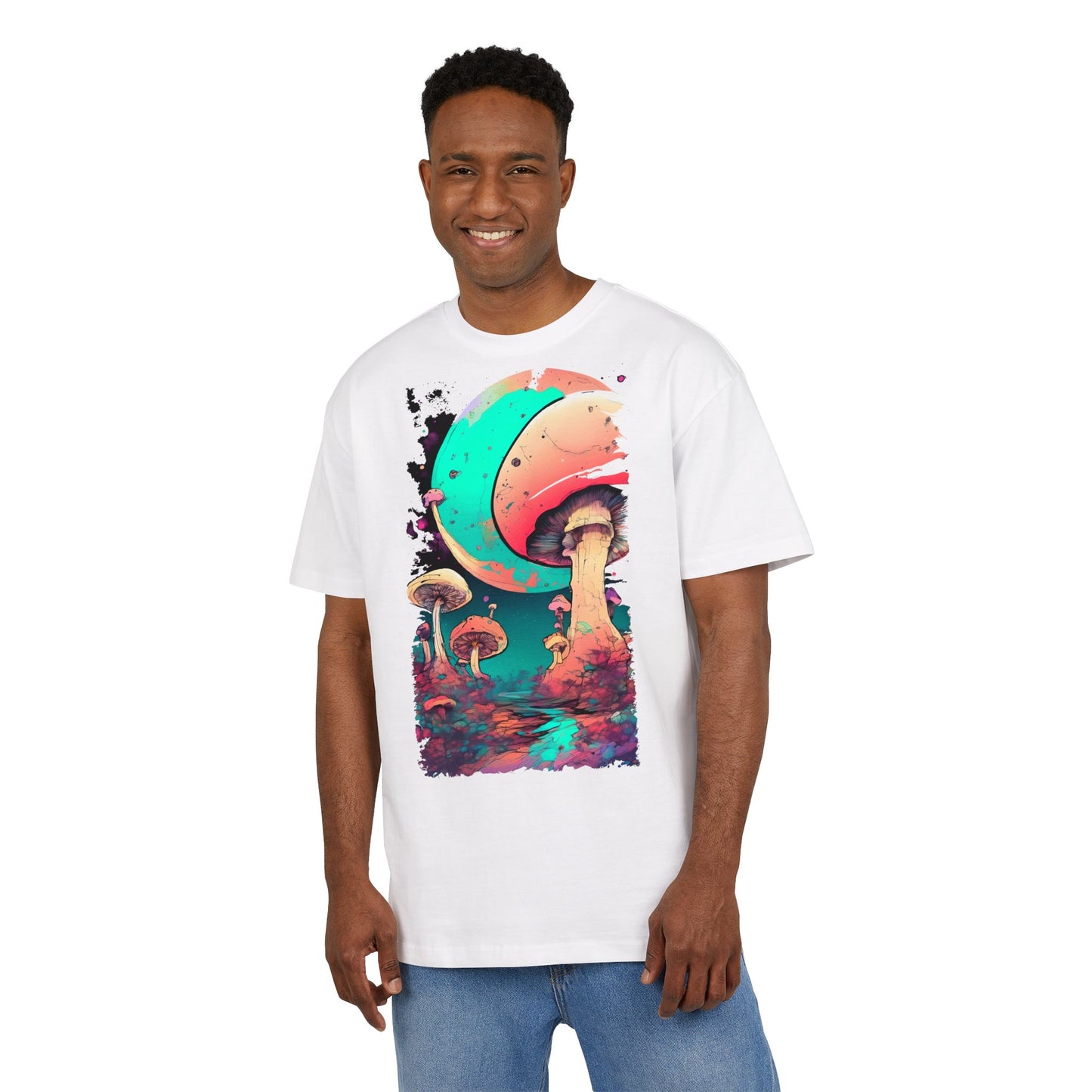 Cosmic Mushroom Graphic Tee, Unisex Oversized Shirt, Boho Vibe Top, Festival Wear, Unique Gift for Nature Lovers, Relaxed Fit Shirt