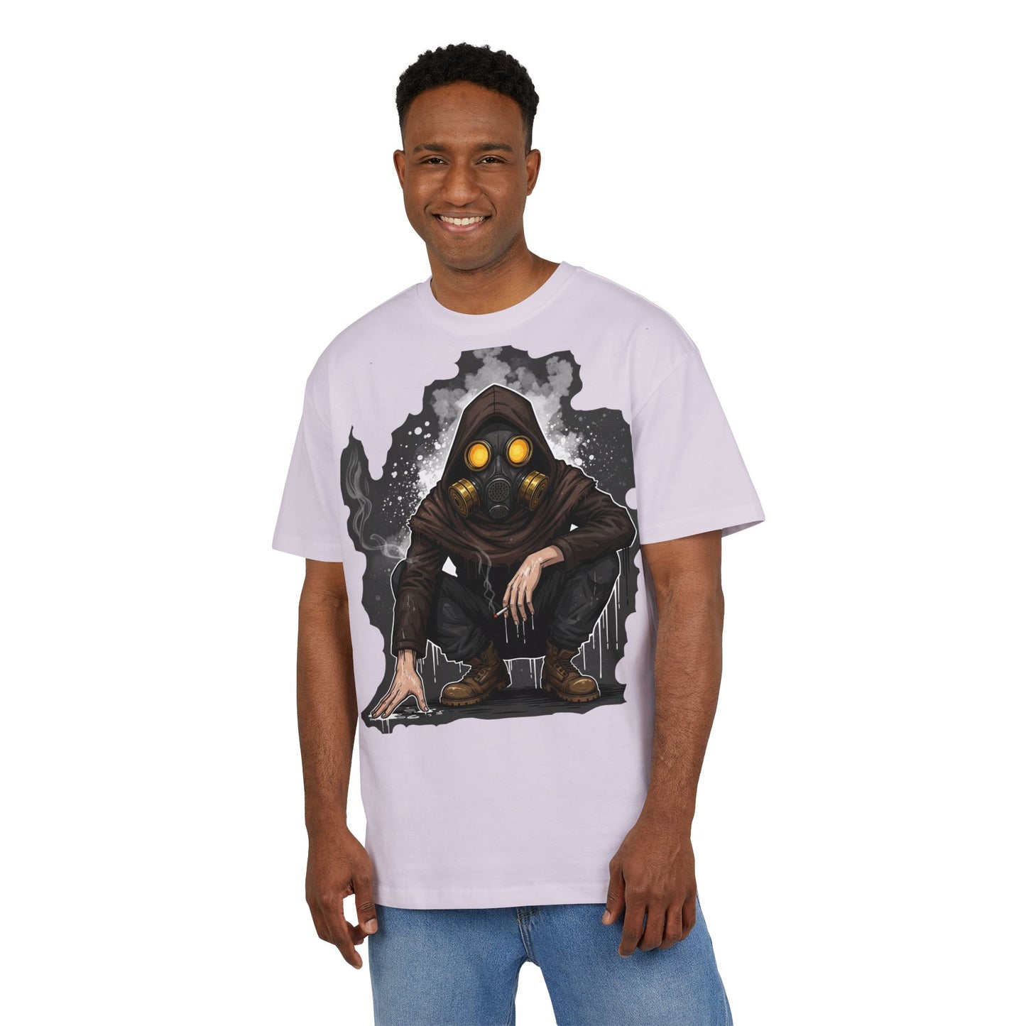 Gothic Gas Mask Unisex Heavy Oversize Tee, Streetwear Graphic Tee, Casual T-Shirt, Halloween Costume Top, Unique Gift Idea