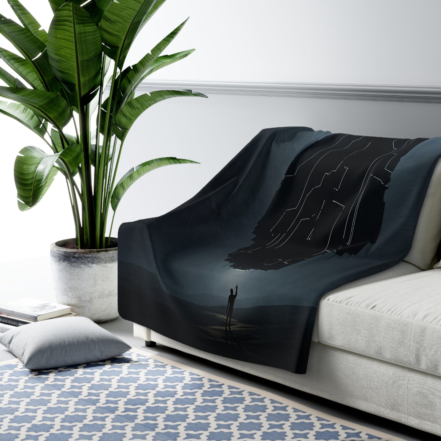 Cosmic Sherpa Fleece Blanket - Futuristic Design for Home Comfort