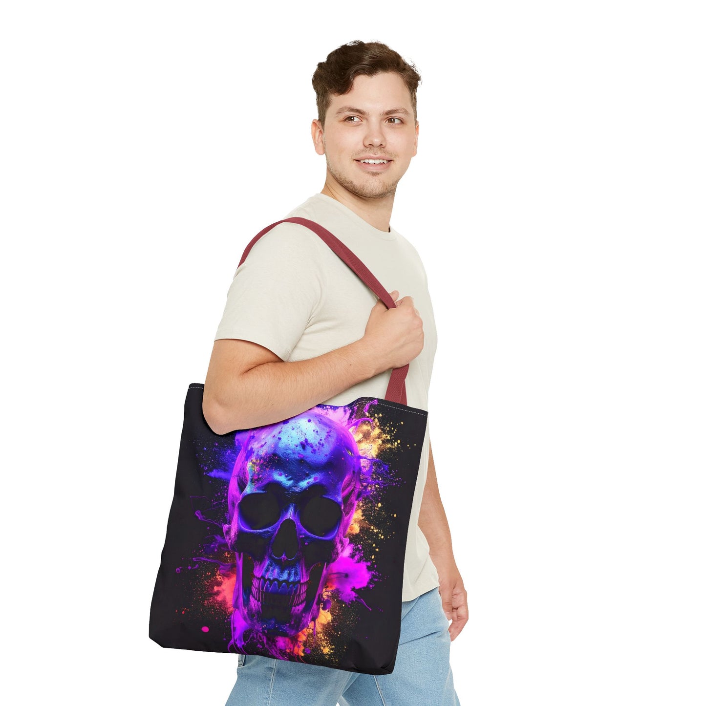 Skull Art Tote Bag, Stylish Shopping Tote, Colorful Beach Bag, Halloween Gift, Edgy Urban Accessory
