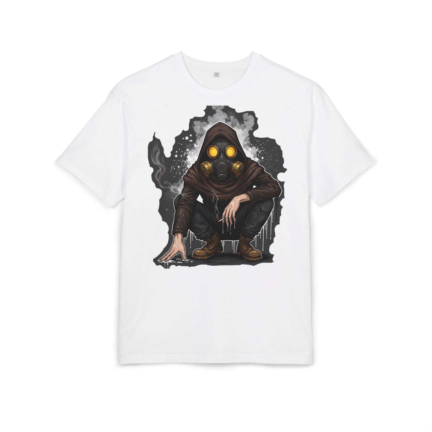 Gothic Gas Mask Unisex Heavy Oversize Tee, Streetwear Graphic Tee, Casual T-Shirt, Halloween Costume Top, Unique Gift Idea
