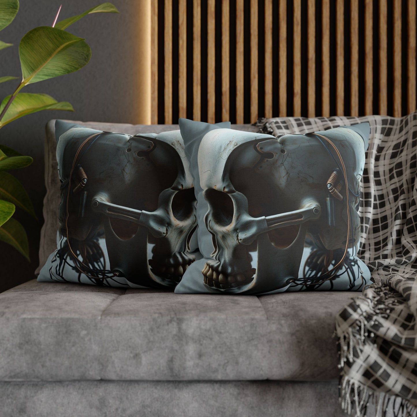 Square Pillowcase Futuristic Edge Skull Design Pillowcase