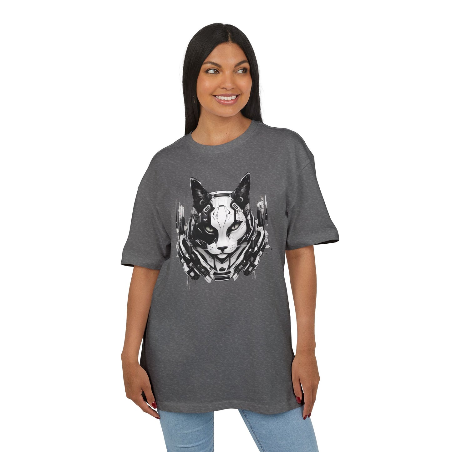 Cyber Cat Graphic Tee - Unisex Oversized T-Shirt, Cool Streetwear, Gift for Cat Lovers, Futuristic Design, Casual Everyday Wear