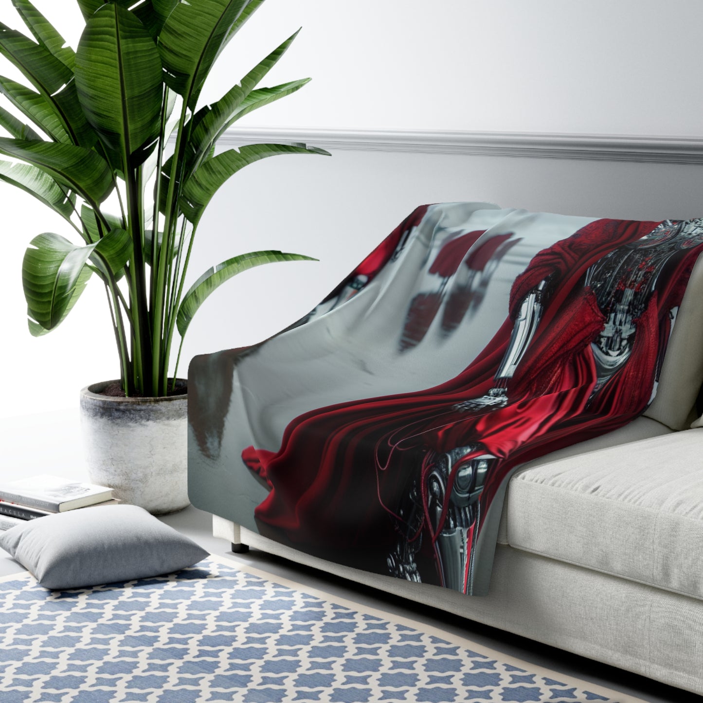 Futuristic Robotic Sherpa Fleece Blanket - Cozy Art for Home Decor