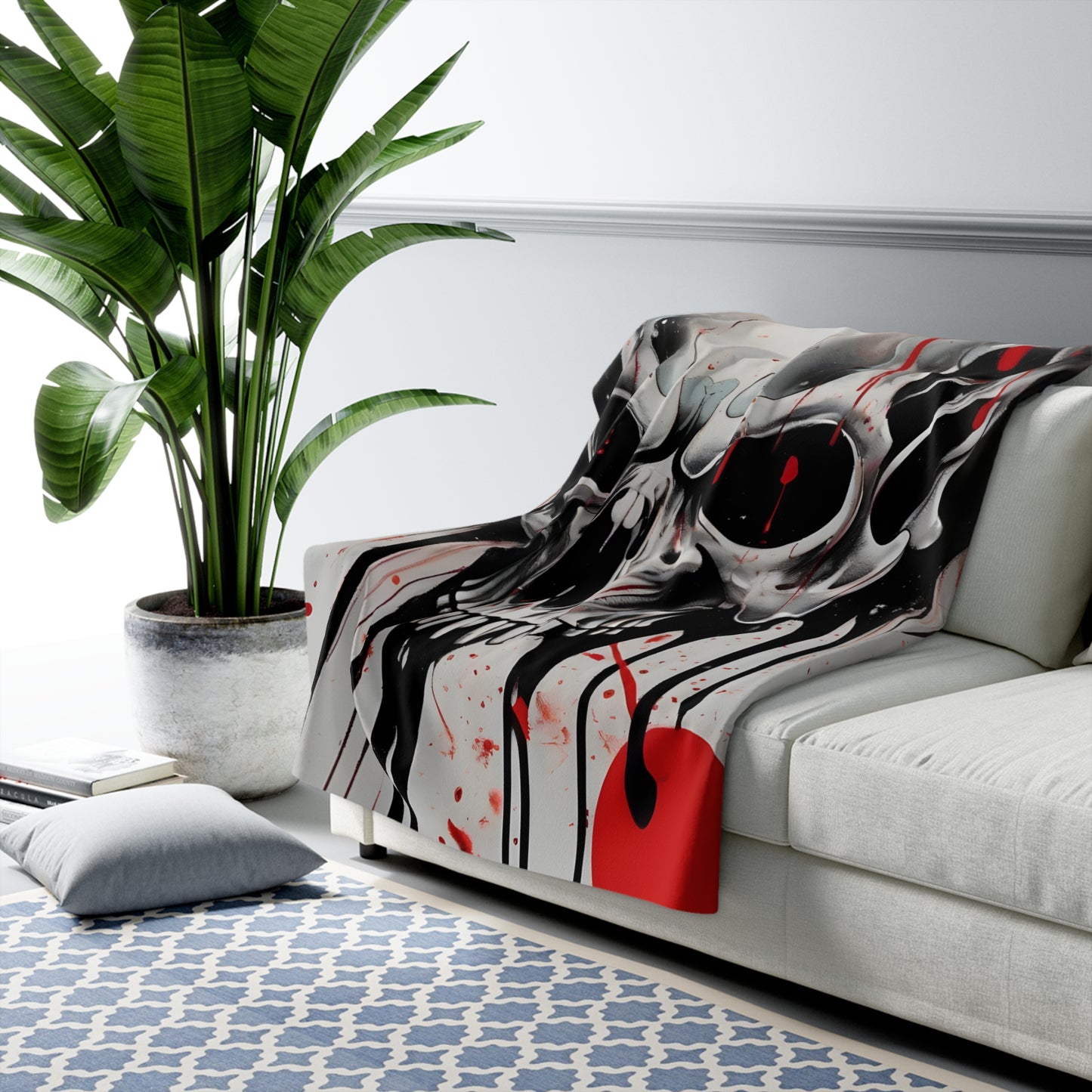 Sherpa Fleece Blanket with Dark Horror Skull Design