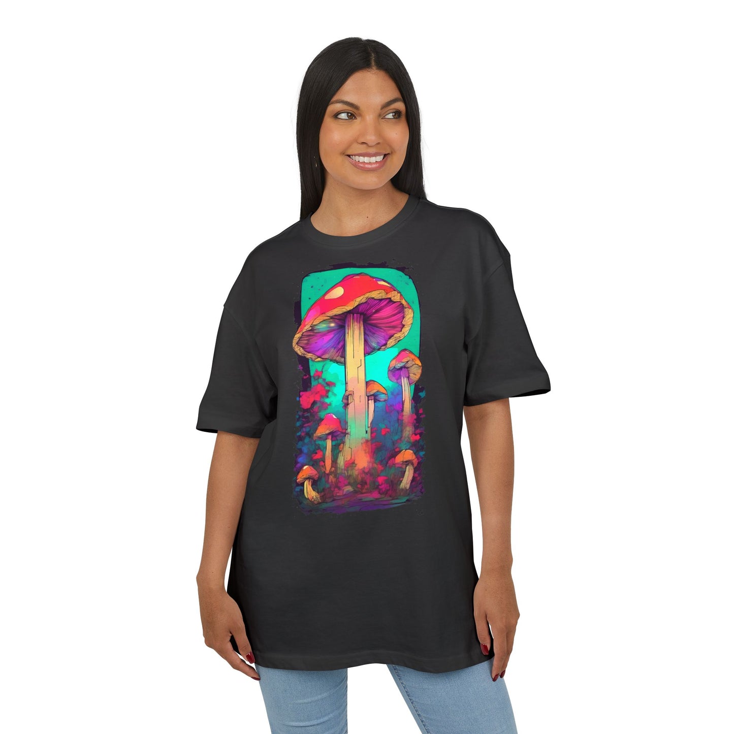 Vibrant Mushroom Art Oversized Tee, Unisex Graphic T-Shirt, Trendy Casual Style, Nature Lover Gift, Festival Clothing, Psychedelic Design