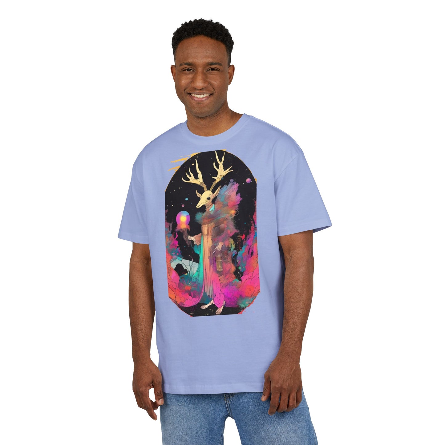 Cosmic Stag Unisex Oversize Tee | Bohemian Vibe T-Shirt, Fantasy Apparel, Unique Gift, Art-Inspired Fashion, Summer Style
