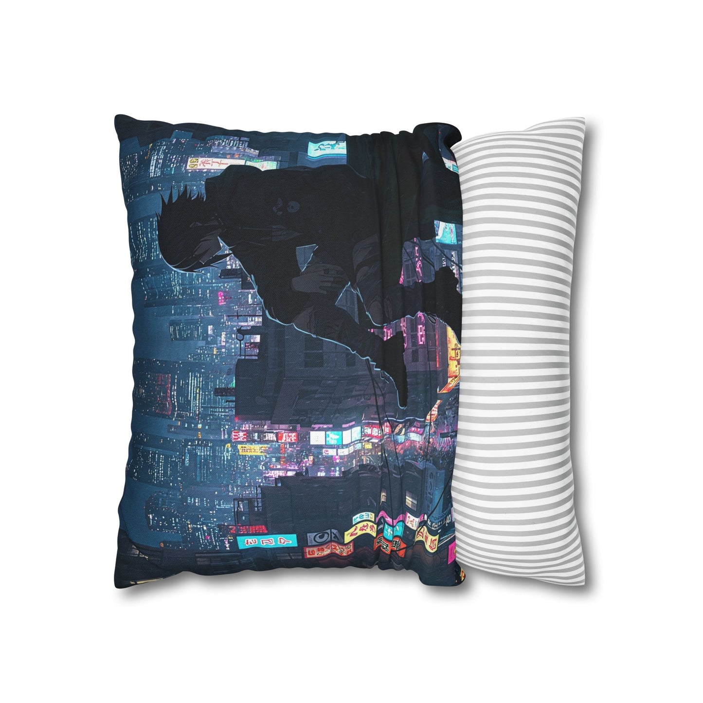 Anime-Inspired Urban Pillowcase, Cozy Home Decor, Nerdy Gift, Bedroom Accent, Cyberpunk Decor, Manga Lover Gift
