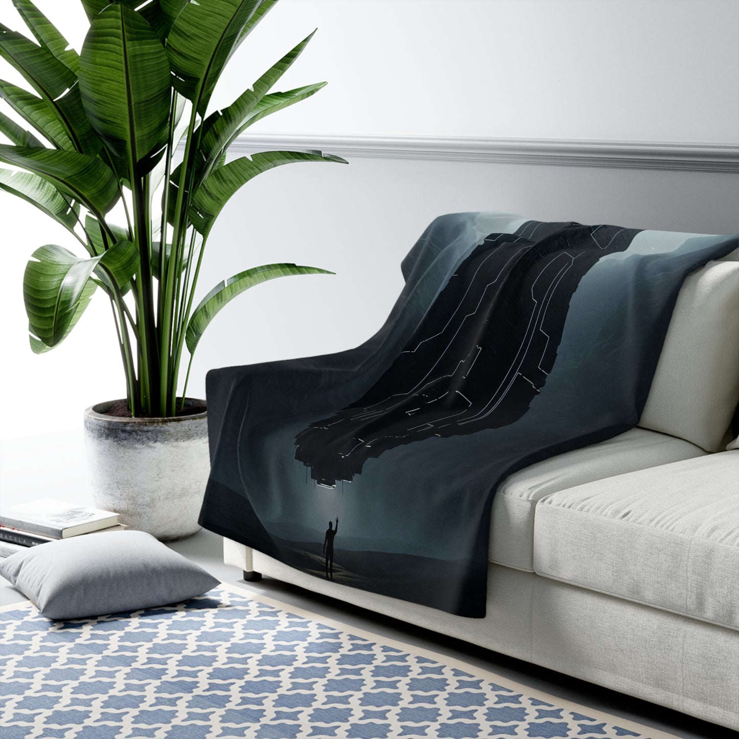 Cosmic Sherpa Fleece Blanket - Futuristic Design for Home Comfort