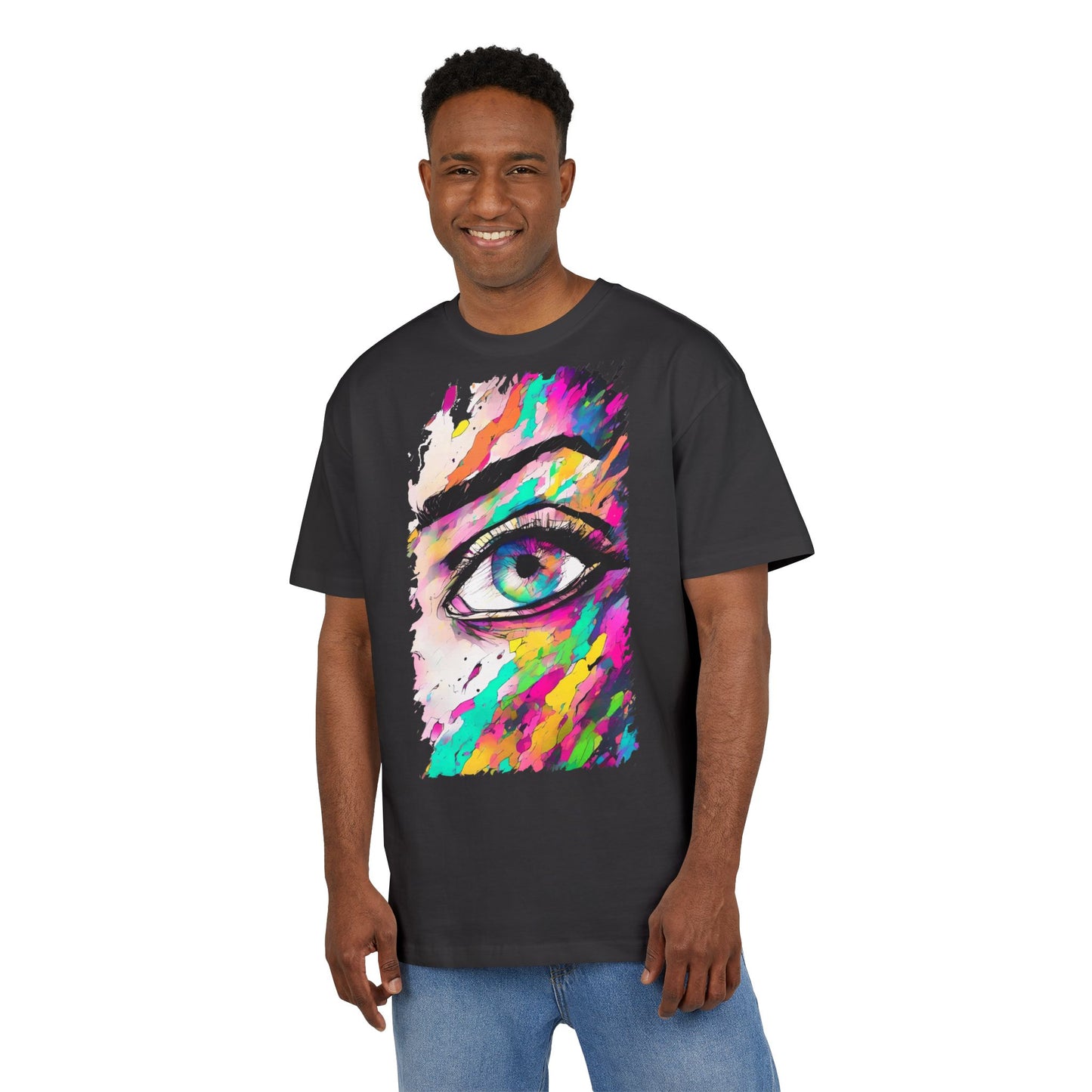 Colorful Eye Graphic Unisex Heavy Oversize Tee, Artistic T-Shirt, Casual Wear, Gift for Art Lovers, Streetwear Trends, Vibrant Style