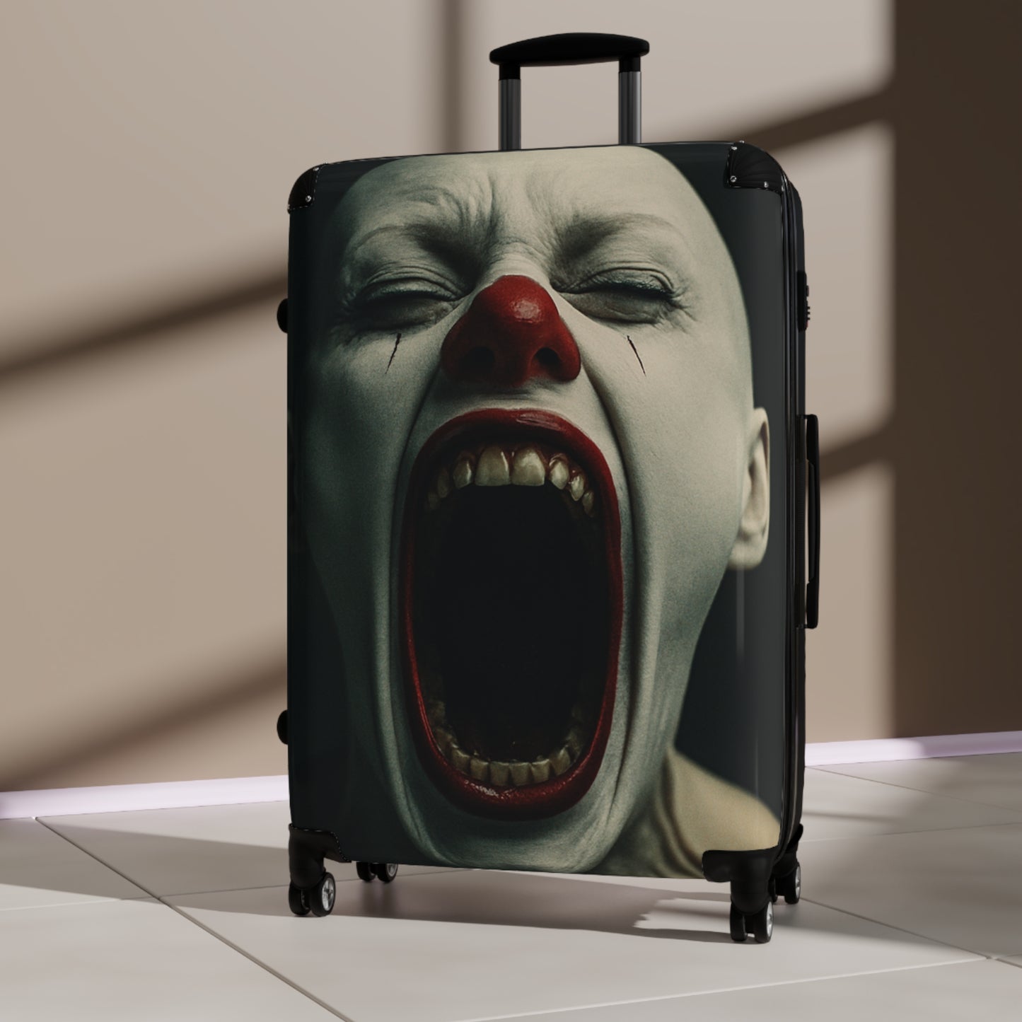 Creepy Clown Suitcase - Travel Luggage, Halloween Costume Prop, Spooky Gift for Horror Fans, Unique Checked Baggage, Statement Travel Gear